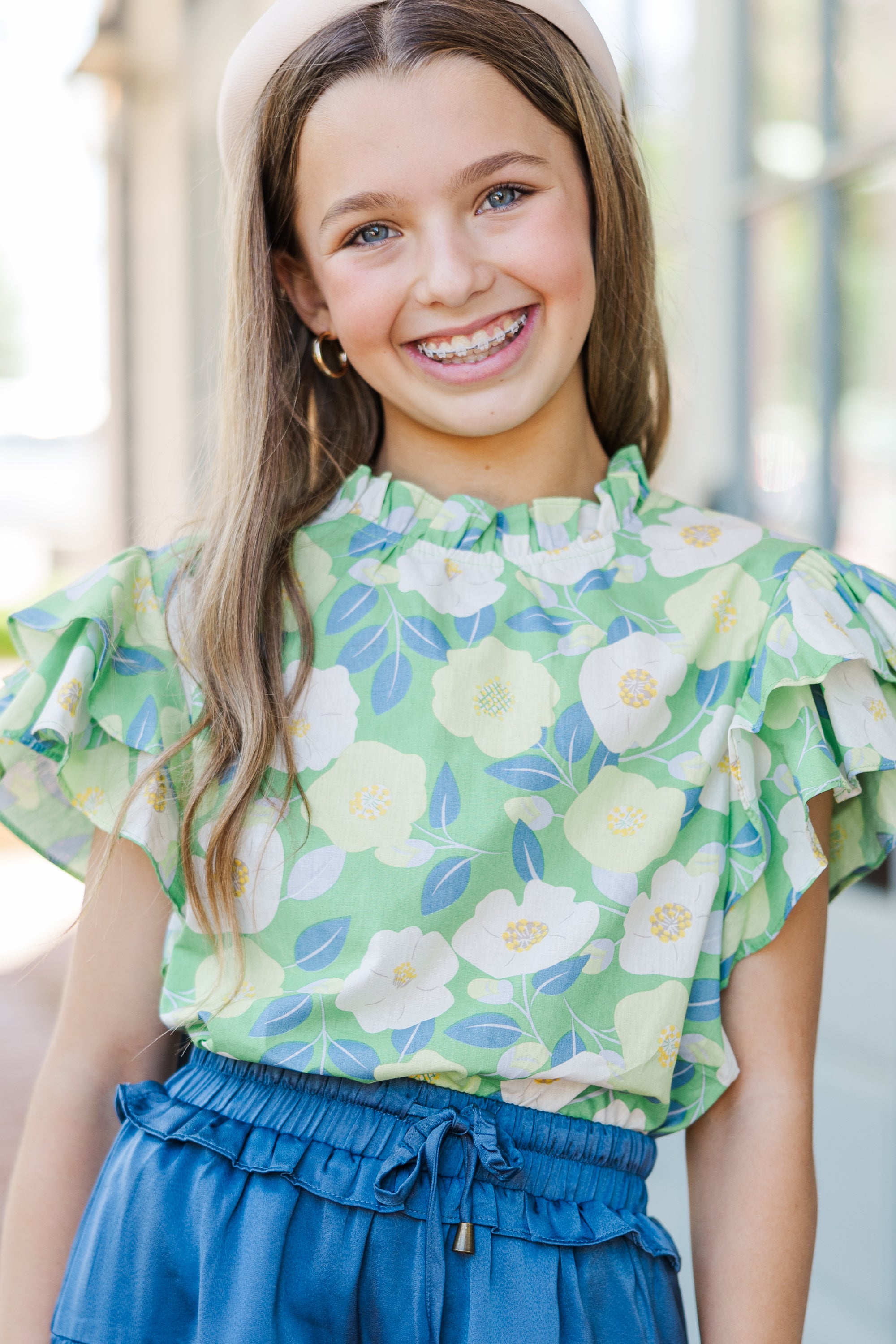 Heart - Captivating Green Floral Blouse for Girls