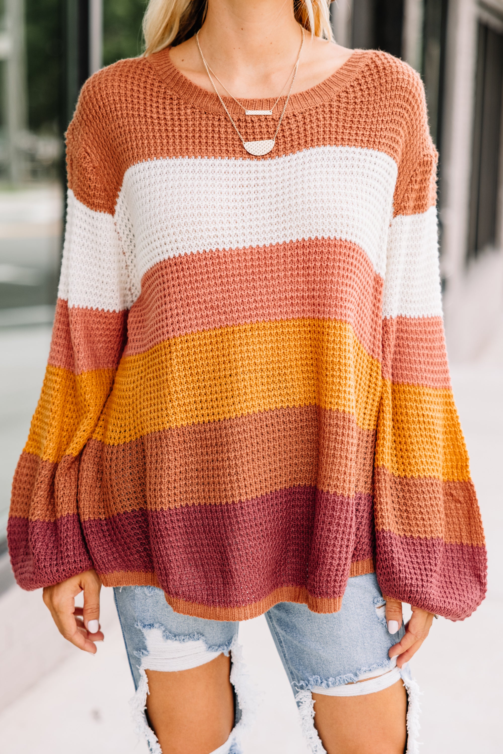 Irresistible Be With You Brown Colorblock Sweater