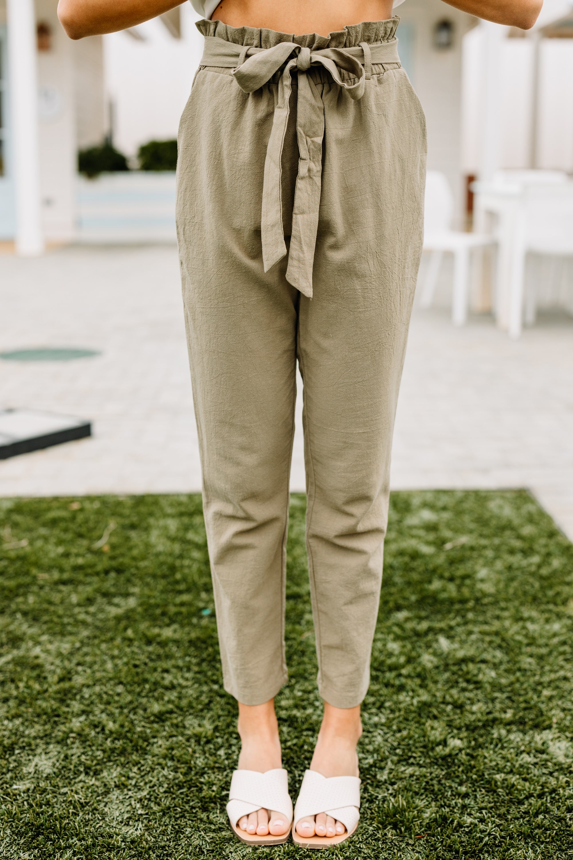 Back to the Grind Olive Green Stylish Paperbag Pants