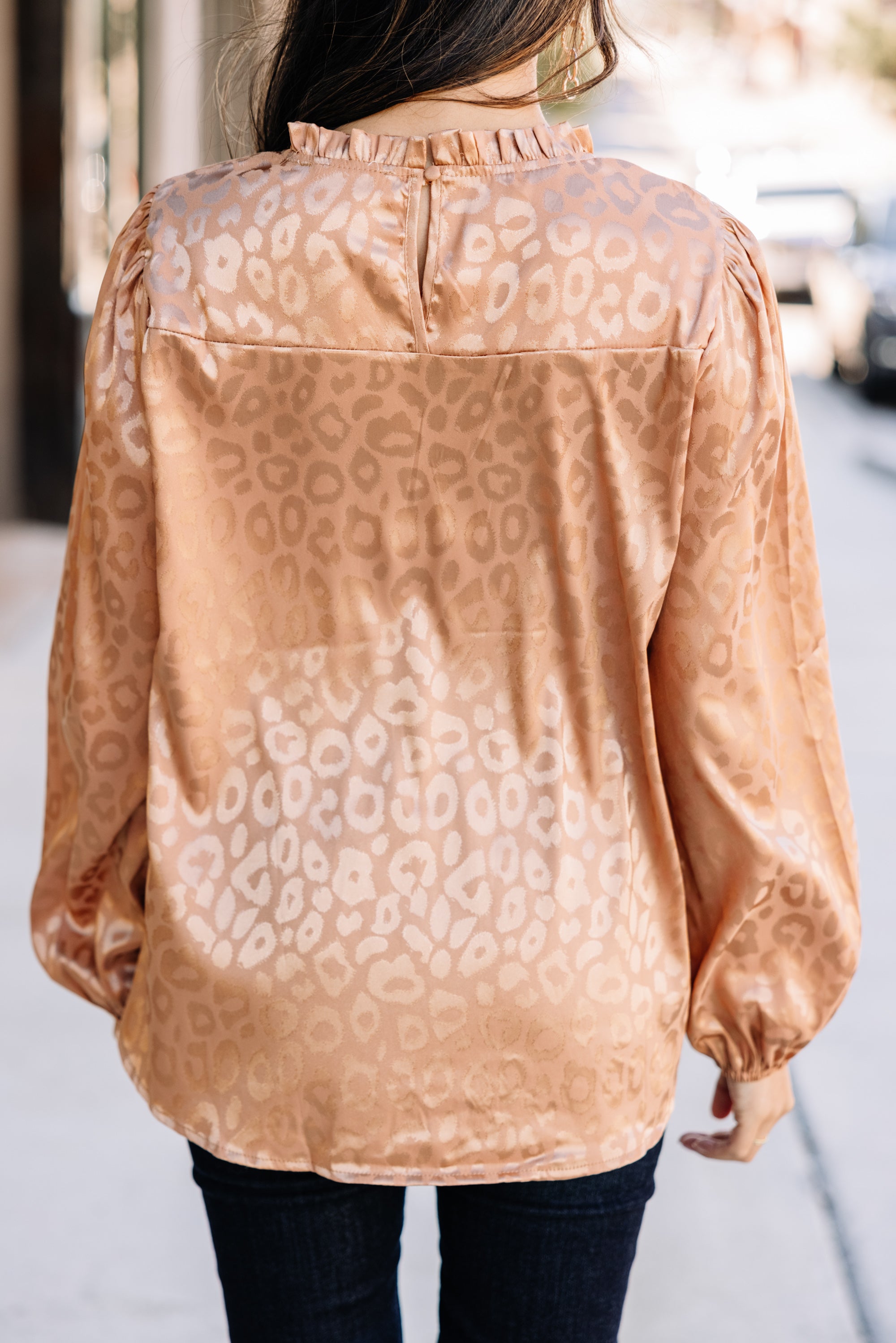 Joyful Mocha Brown Satin Leopard Print Blouse