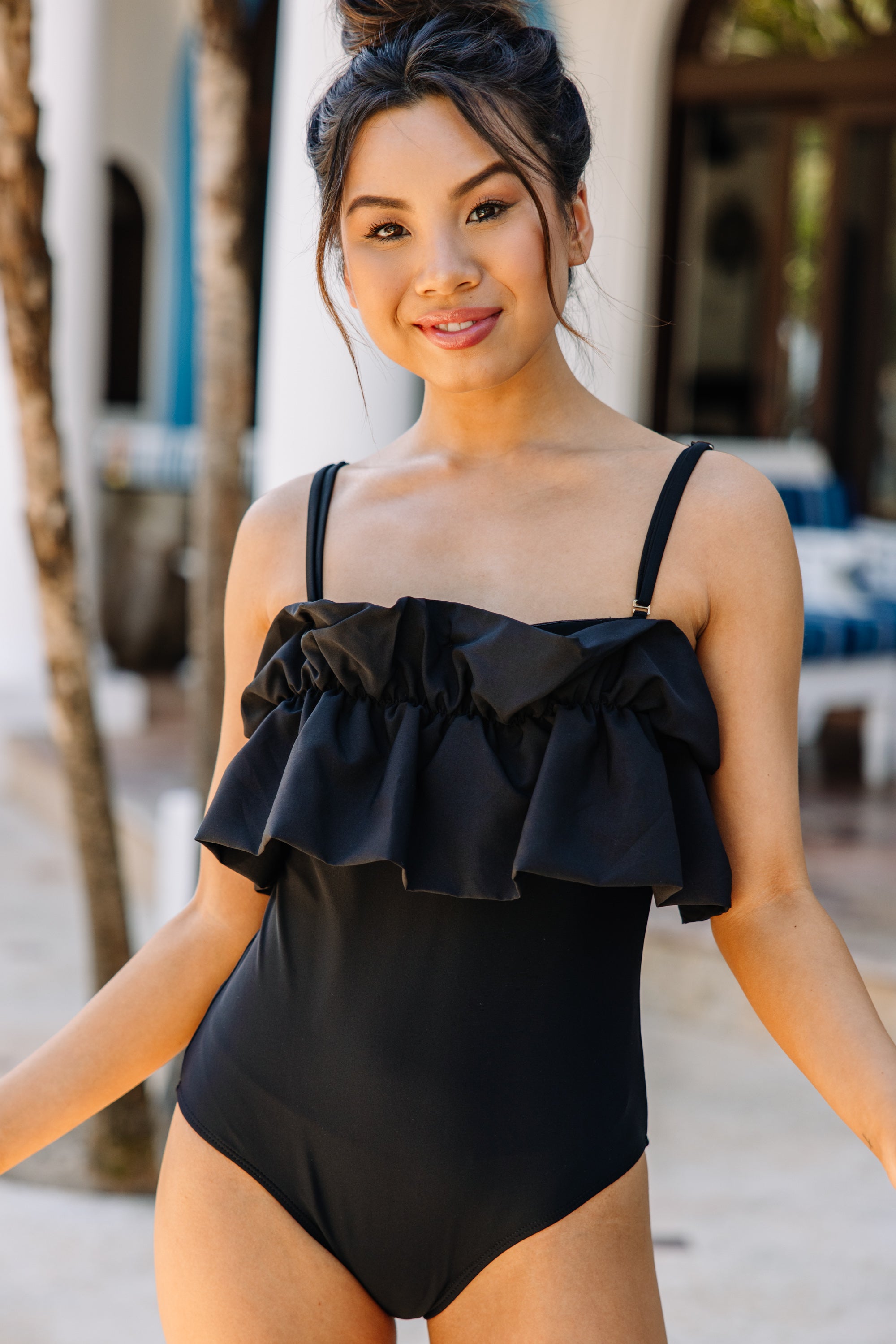 Irresistible Black Ruffled One-Piece Swimsuit