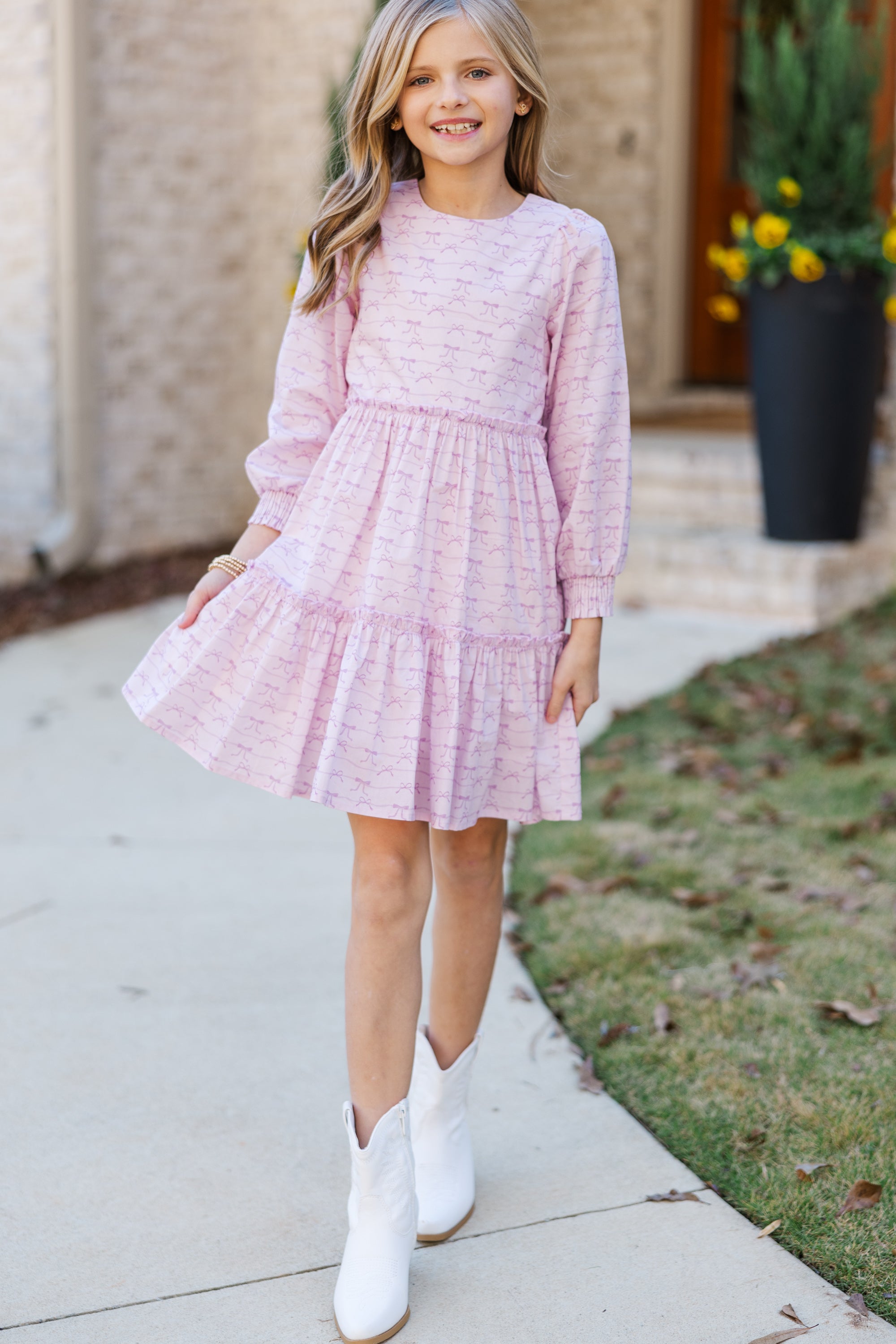 Girls' Lavender Bow Print Dress: A Must - Have for Special Days