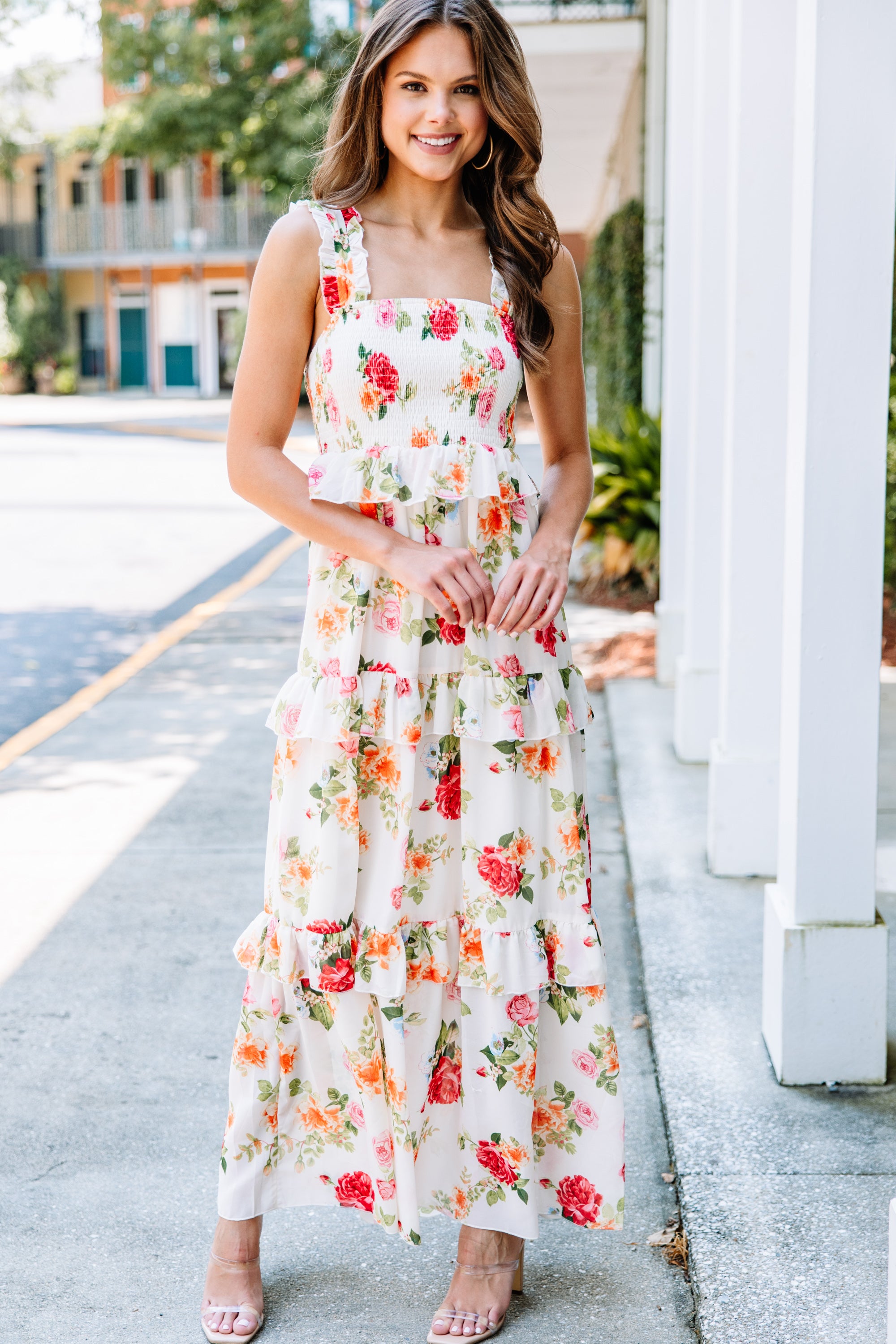 Enchanting Ivory White Floral Maxi Dress for Spring Bliss