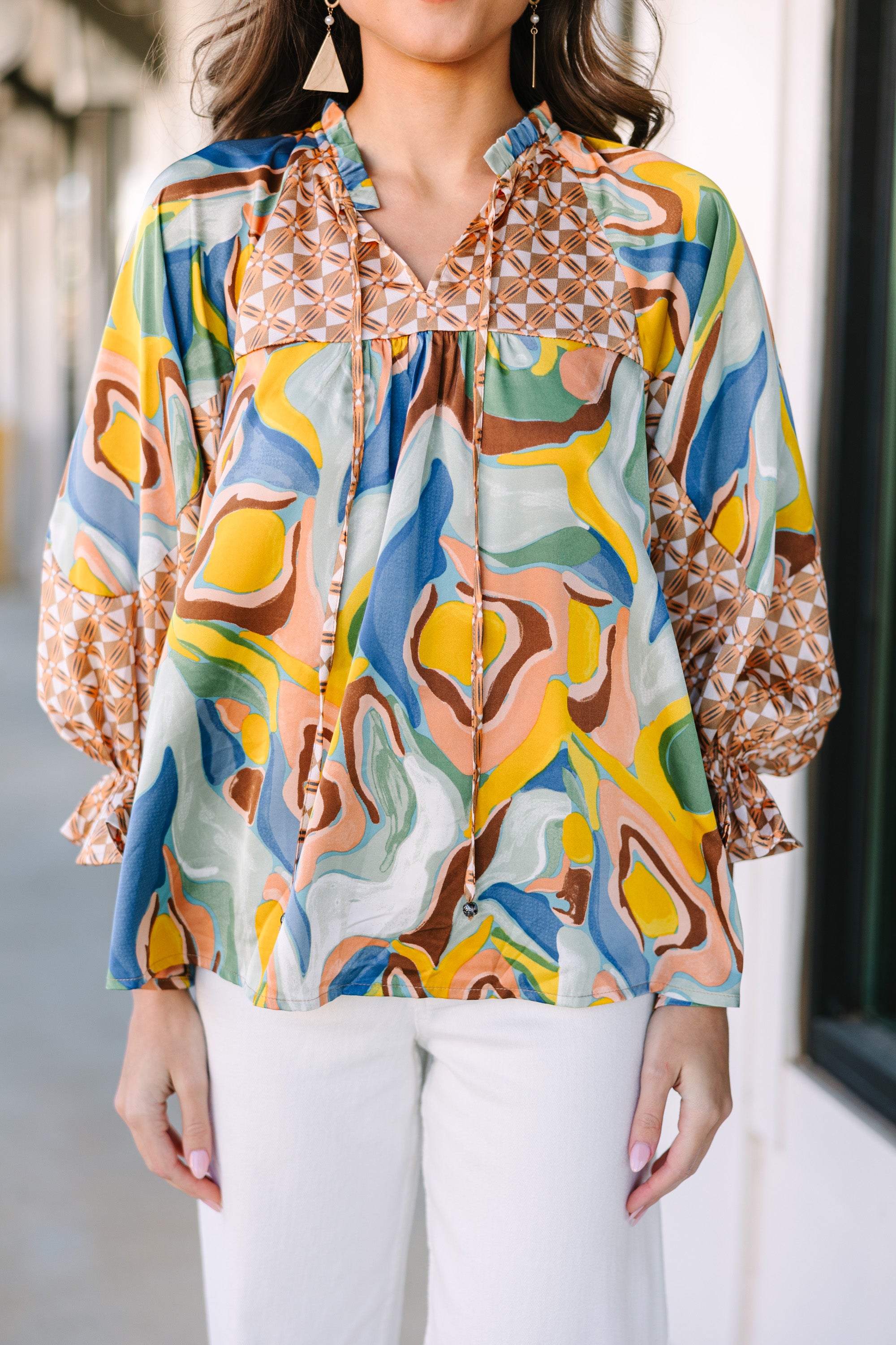 Alluring All-In-A-Day Brown Abstract Blouse