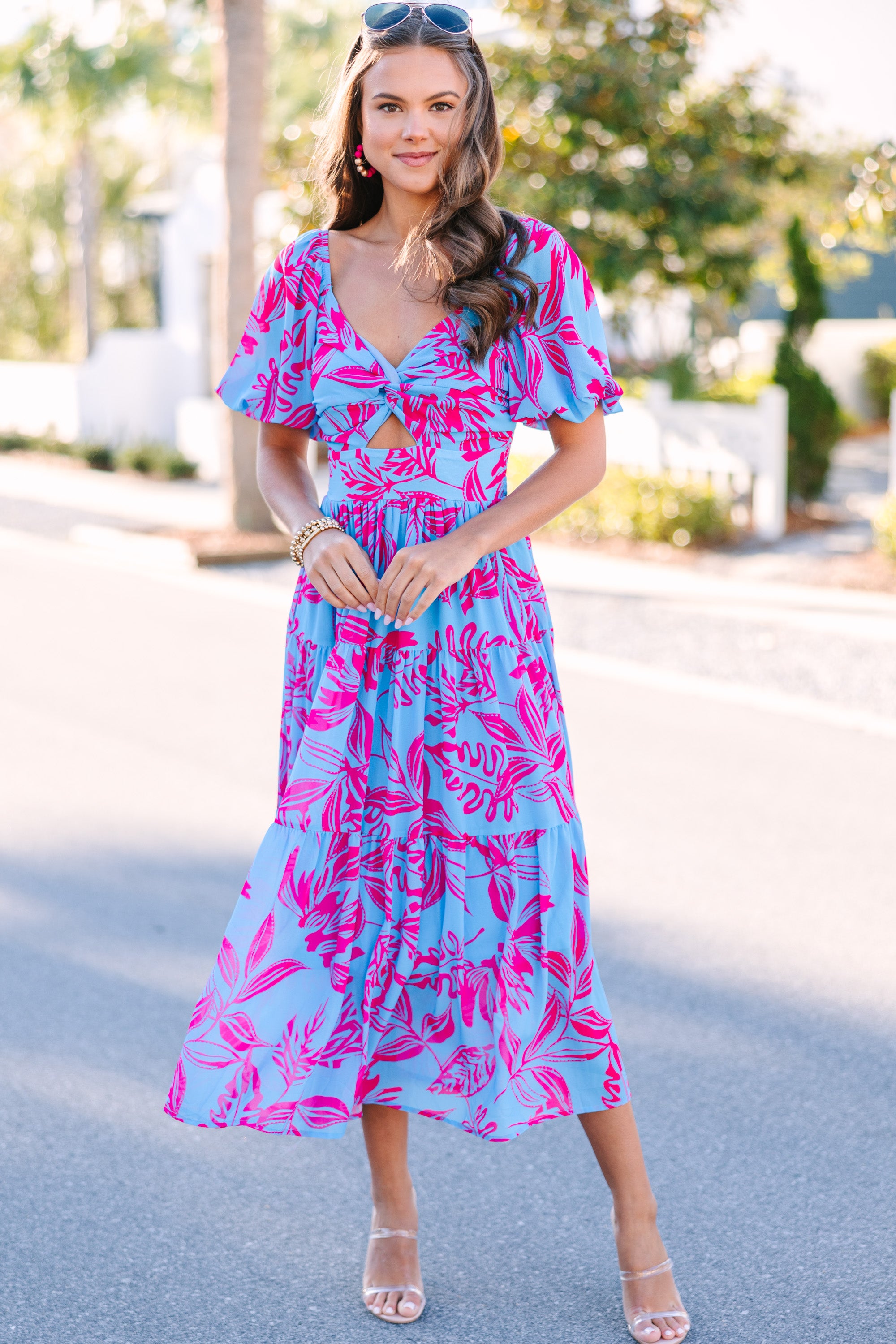 Stunning All In The Journey Blue Floral Midi Dress for Summer