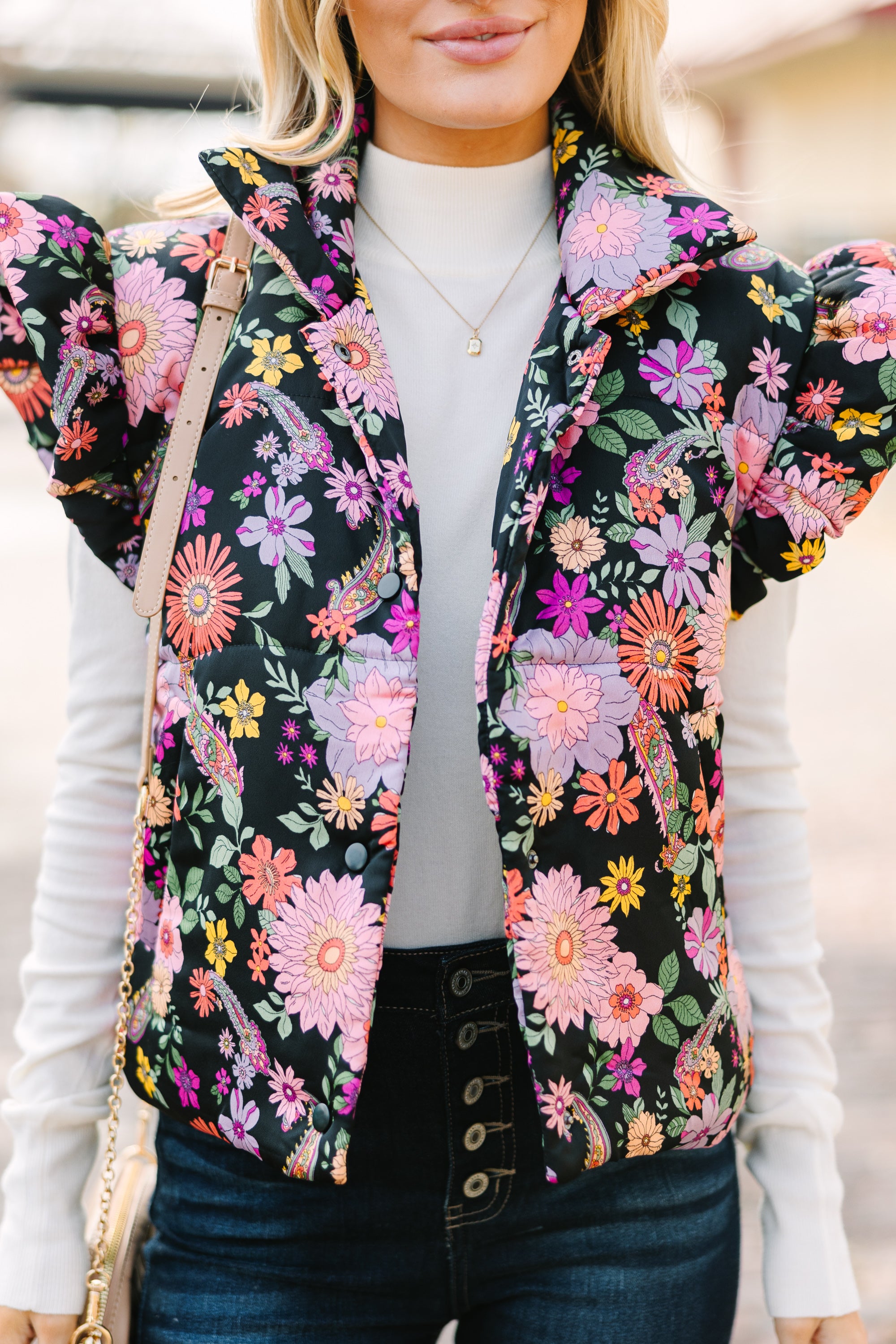 Be True To You: Enchanting Black Floral Vest
