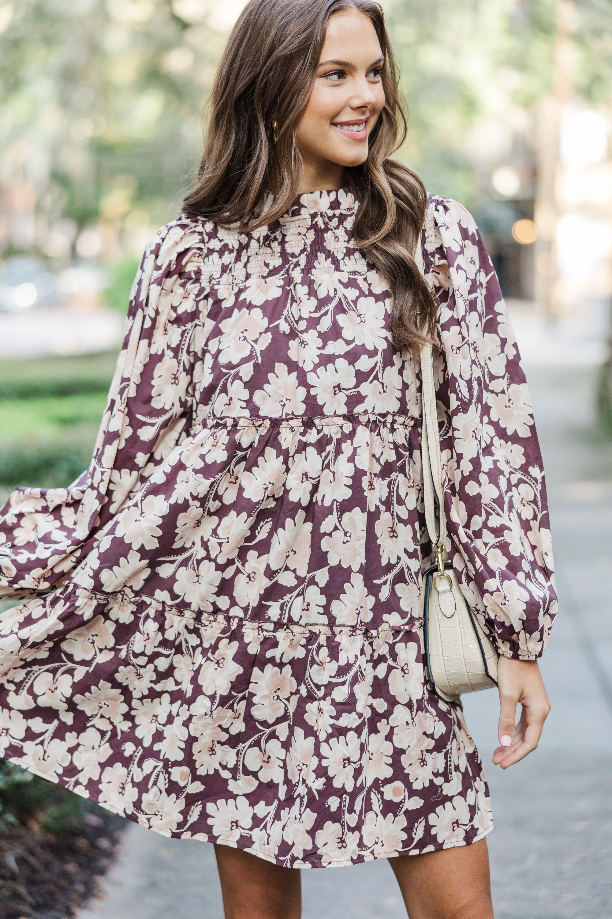 Gorgeous Brown Floral Babydoll Dress - Be Your Best!