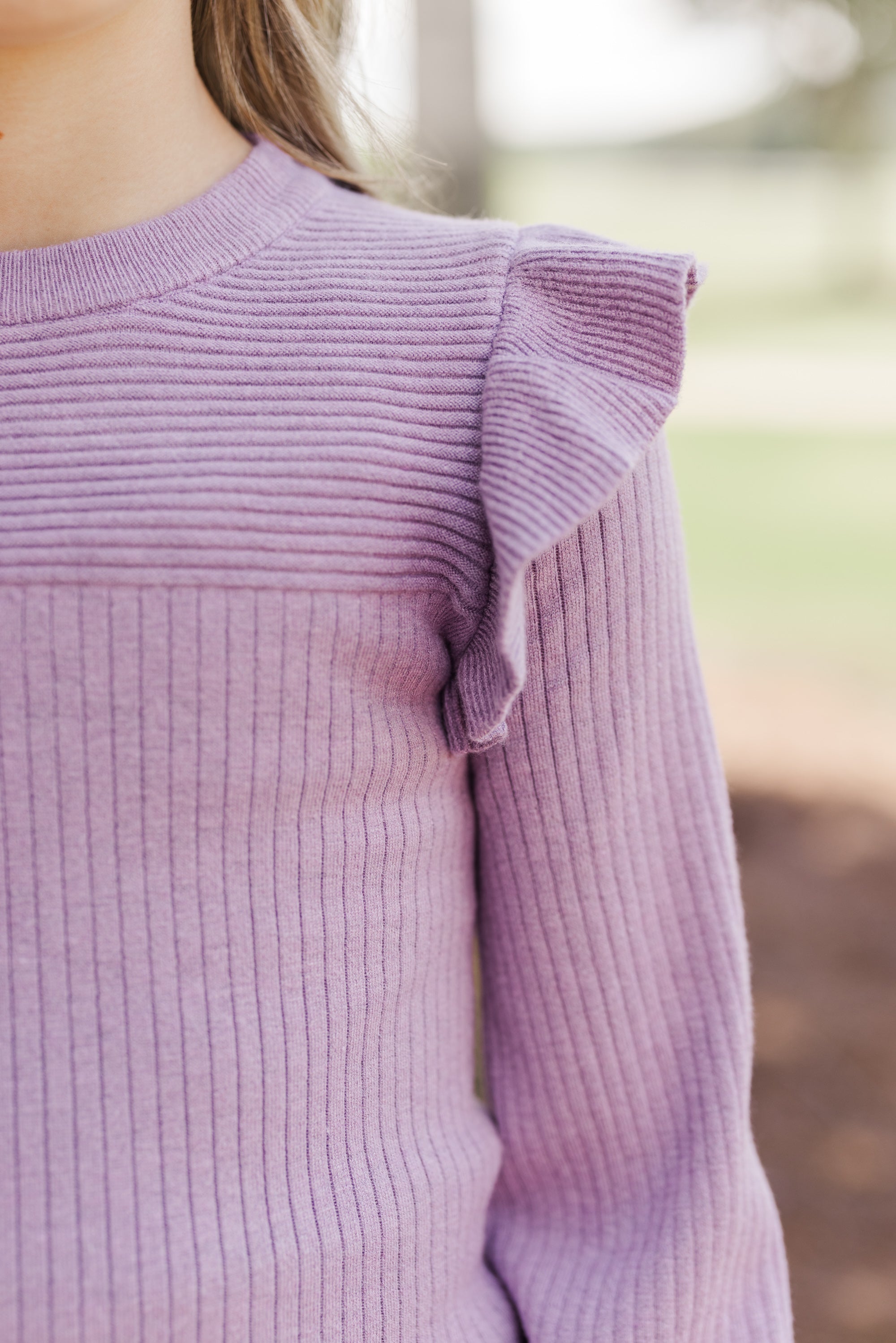 Girls' Dusty Purple Ruffled Reach-Out Sweater