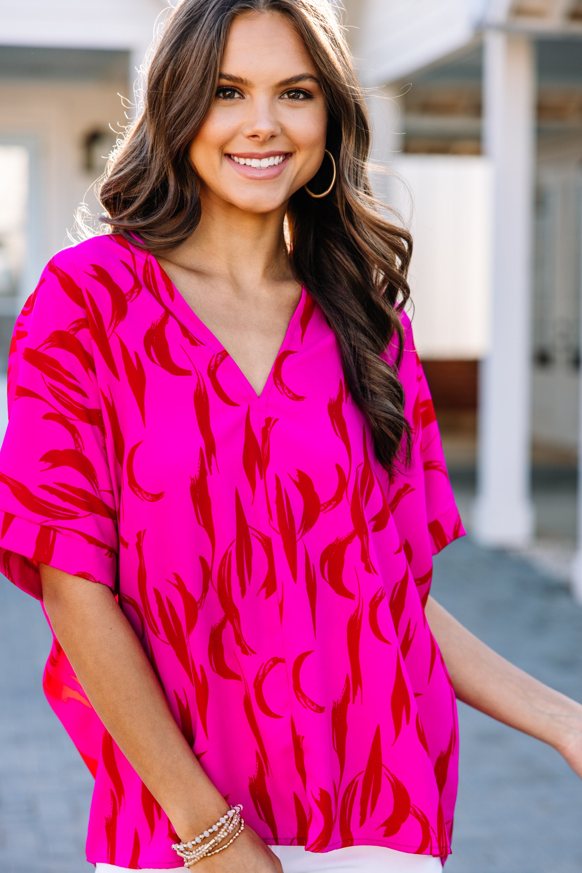 Stunning Hot Pink Abstract Fashion Top