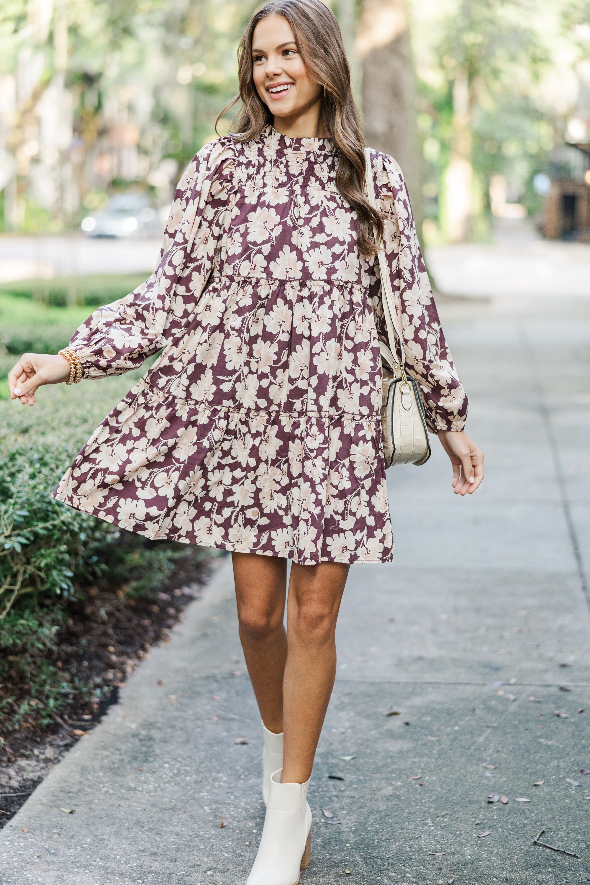 Gorgeous Brown Floral Babydoll Dress - Be Your Best!
