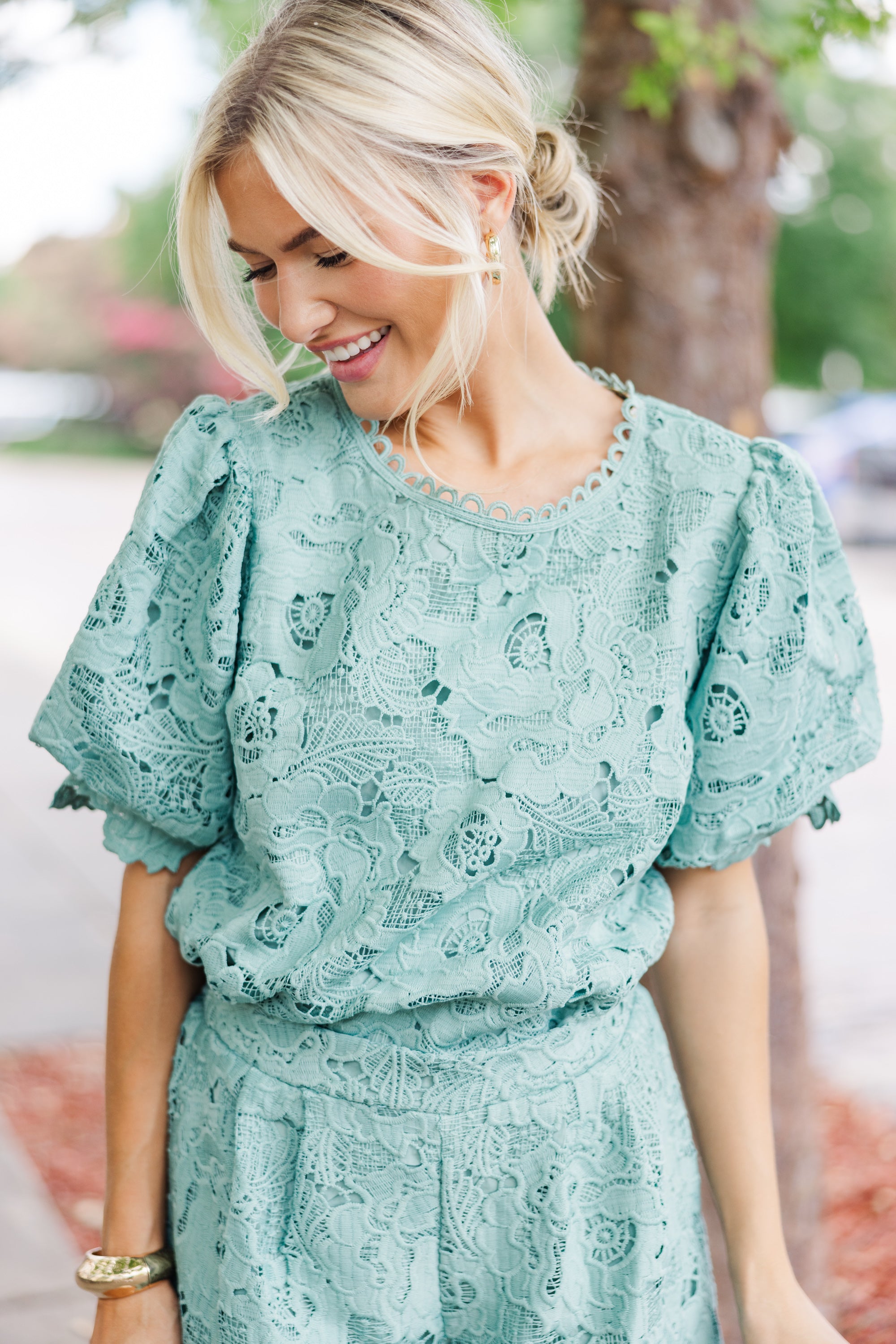 Irresistible Dusty Mint Lace Blouse - A Must-Have!