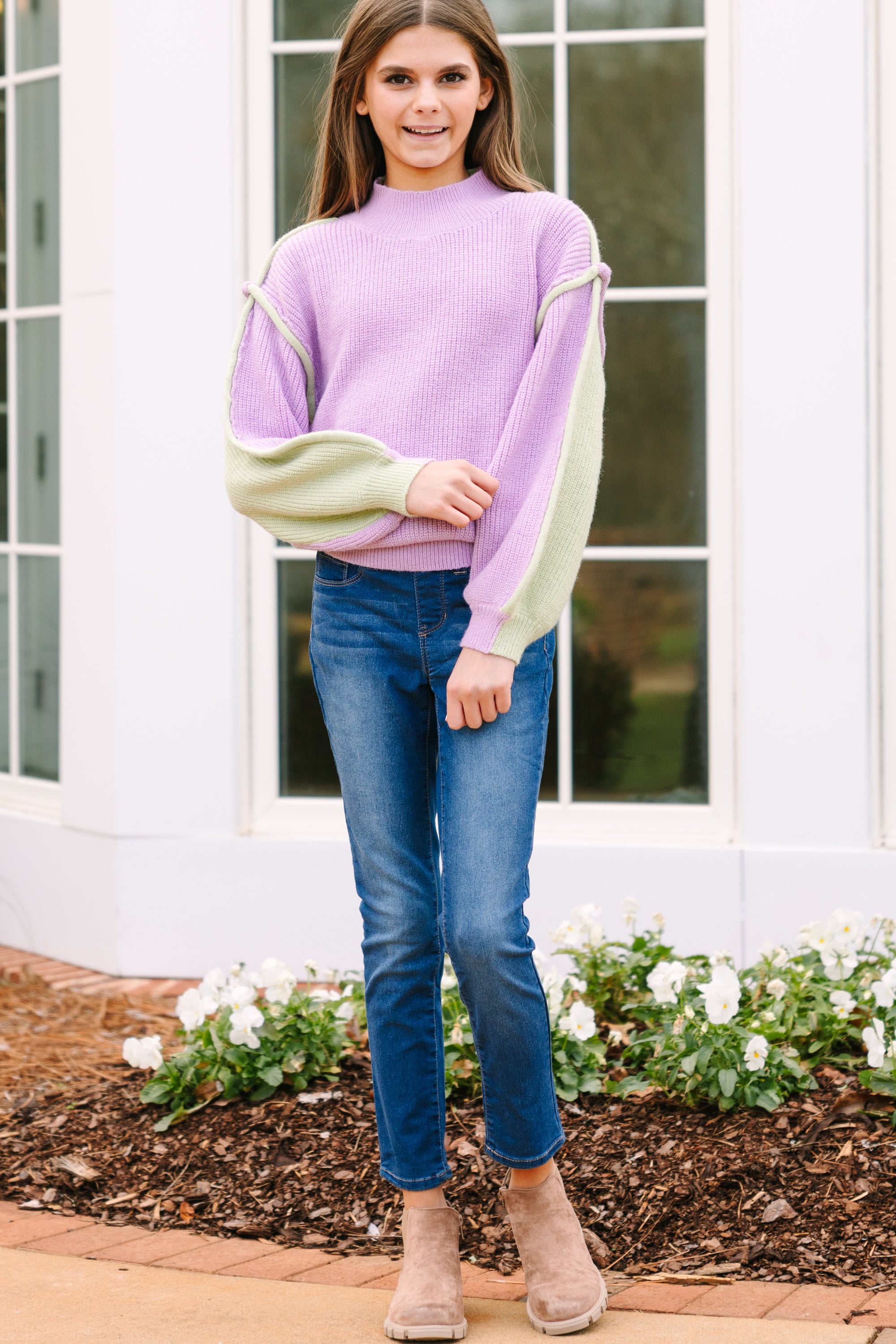 Girls' Dreamy Lavender Purple Colorblock Sweater