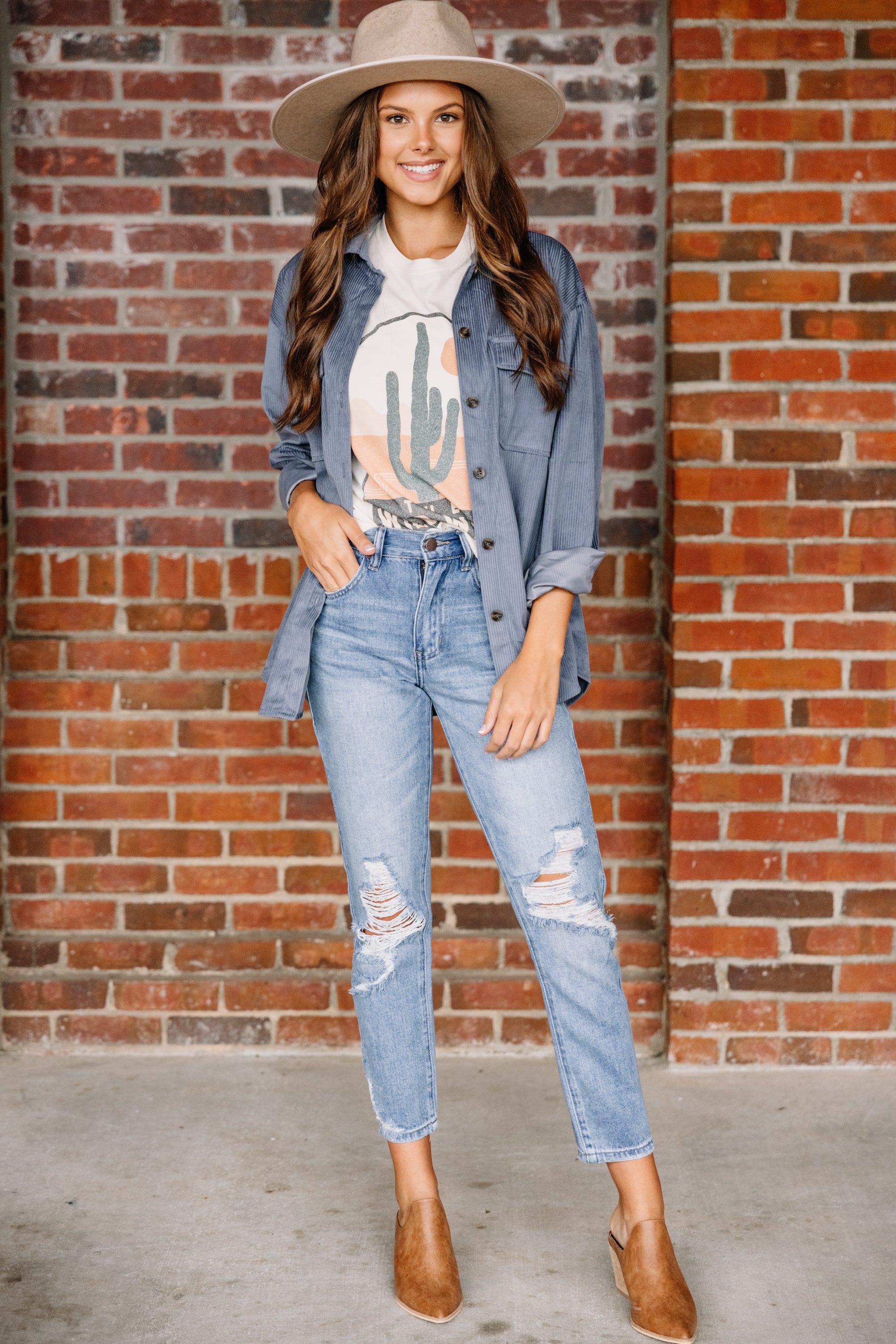 Be There For You Trendy Medium Wash Distressed Jeans