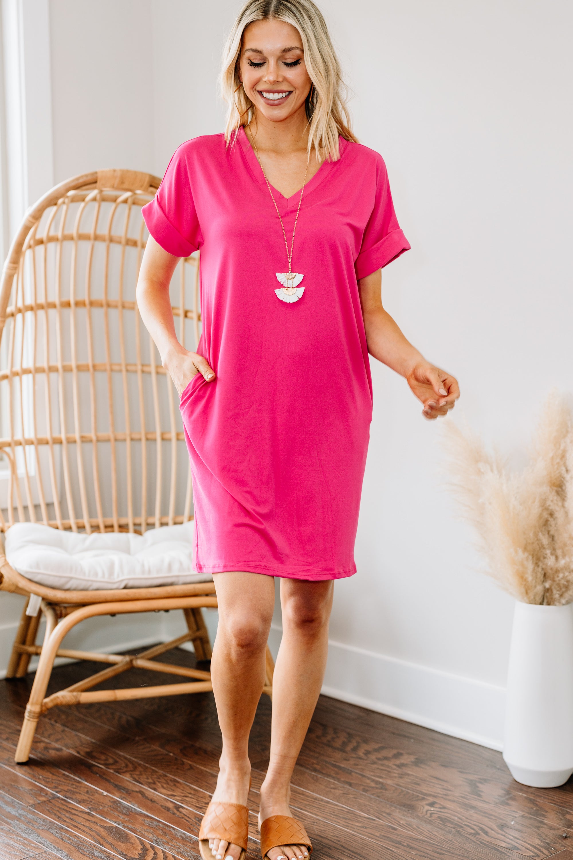 Fuchsia Pink T-shirt Dress - Look Fab Everywhere
