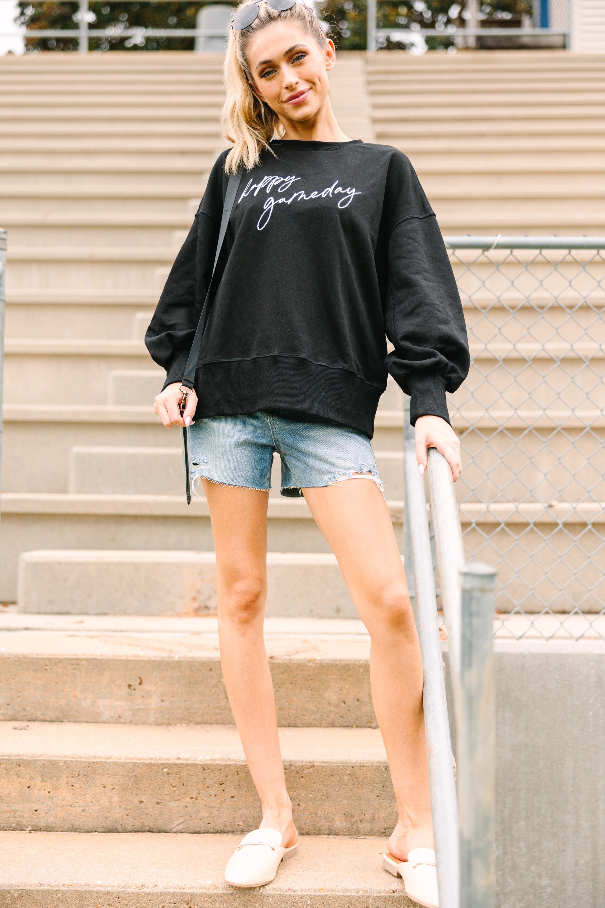 Exciting Gameday Black Embroidered Comfy Pullover