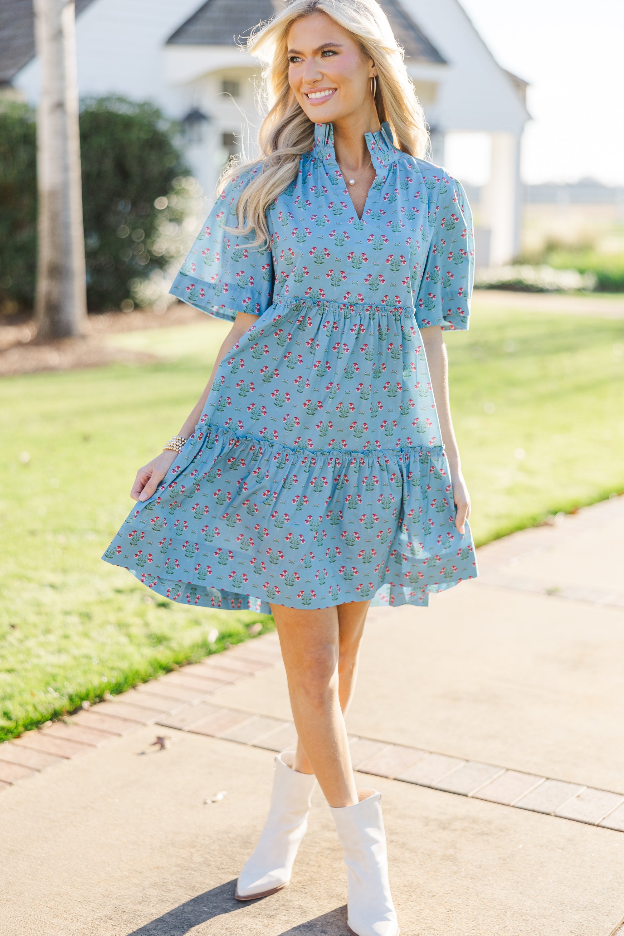 Stunning Blue Medallion Babydoll Dress - Feel Your Best!