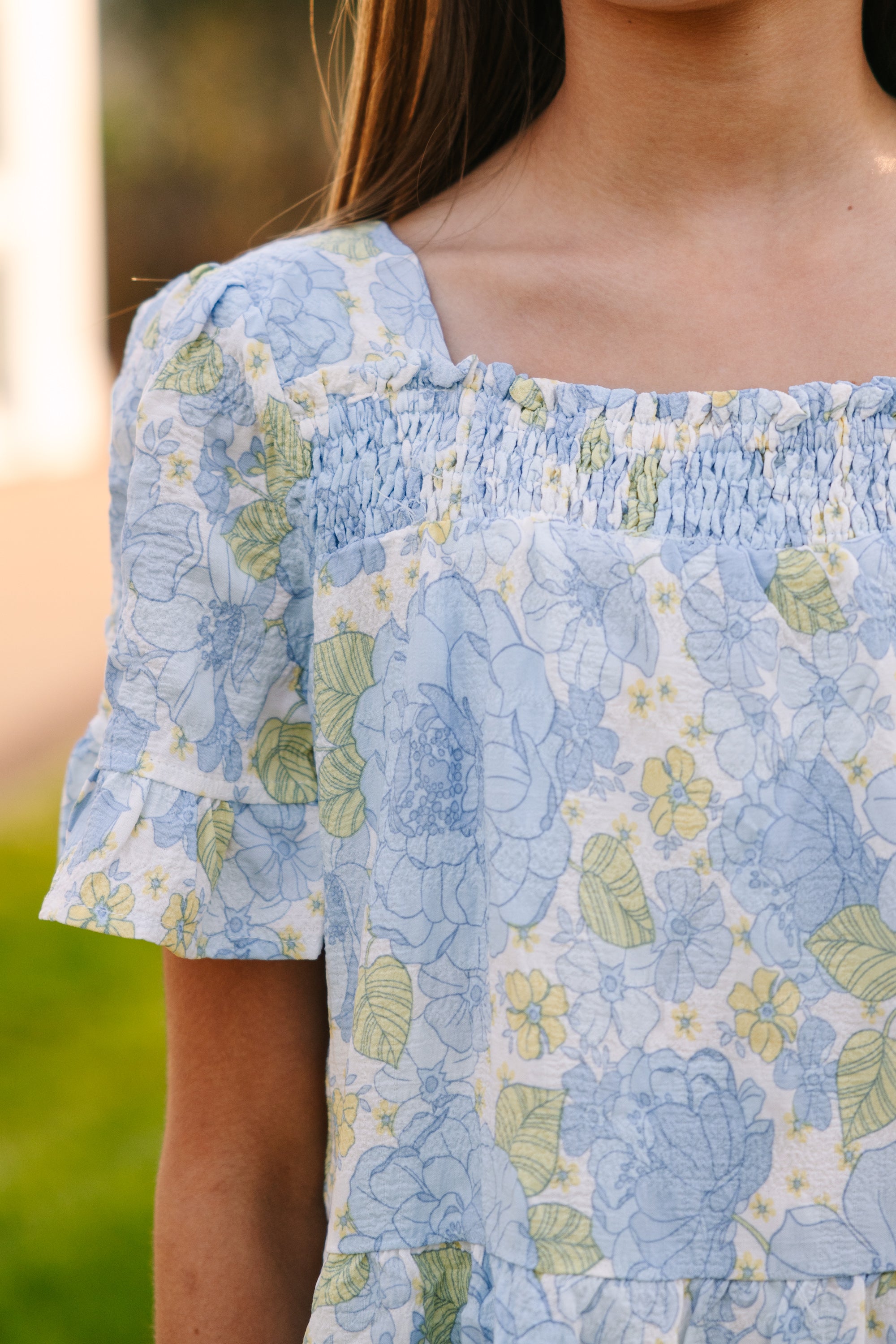 Must-See Light Blue Floral Dress for Girls