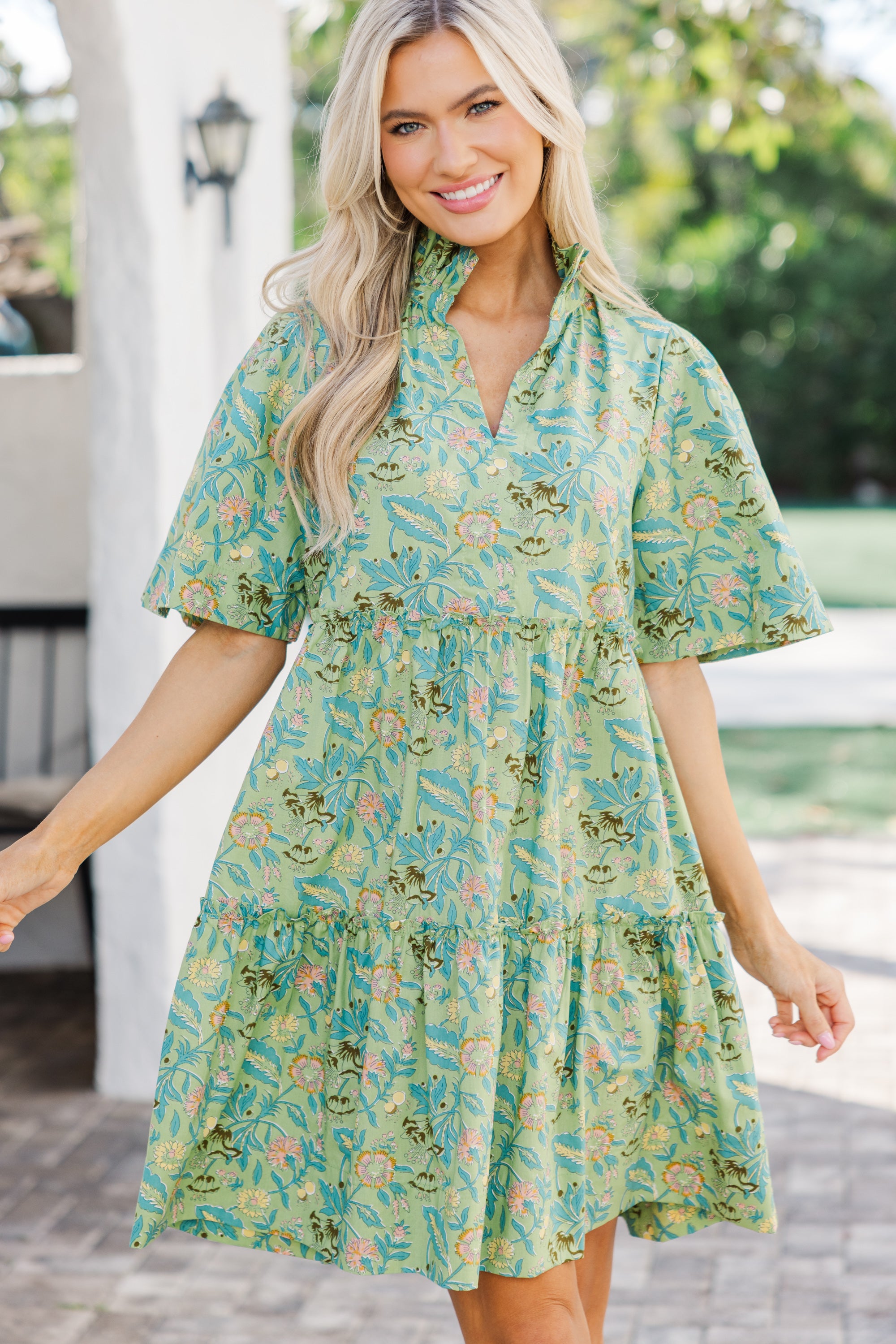 Gorgeous Green Floral Babydoll Dress for Your Best Look