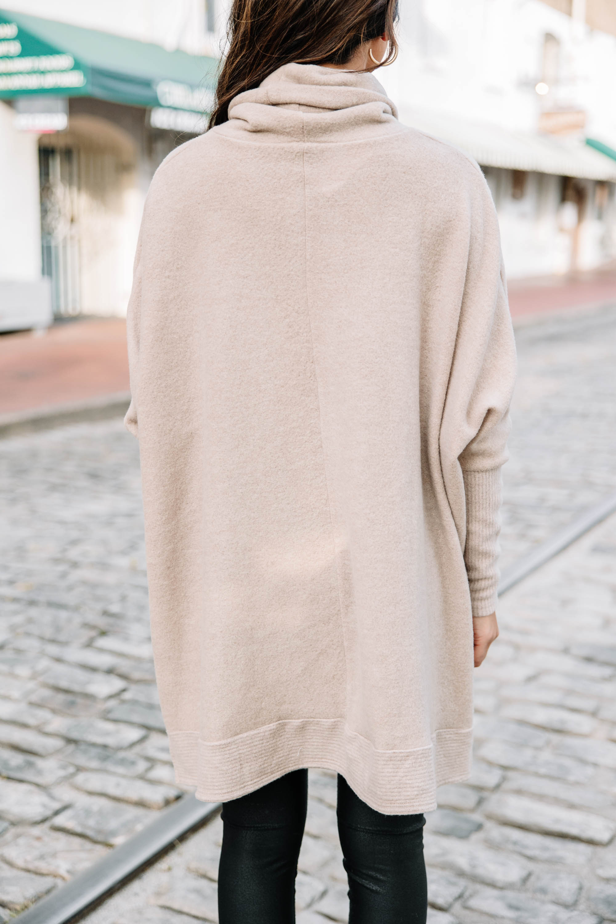 Charming Oatmeal Brown Cowl Neck Sweater for a Chipper Feeling