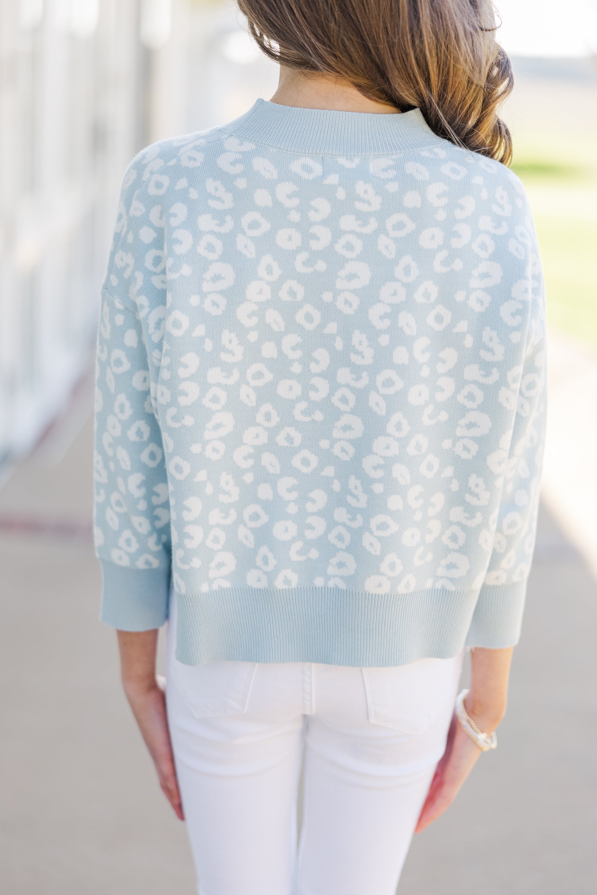 Girls' Irresistible Light Blue Leopard Sweater