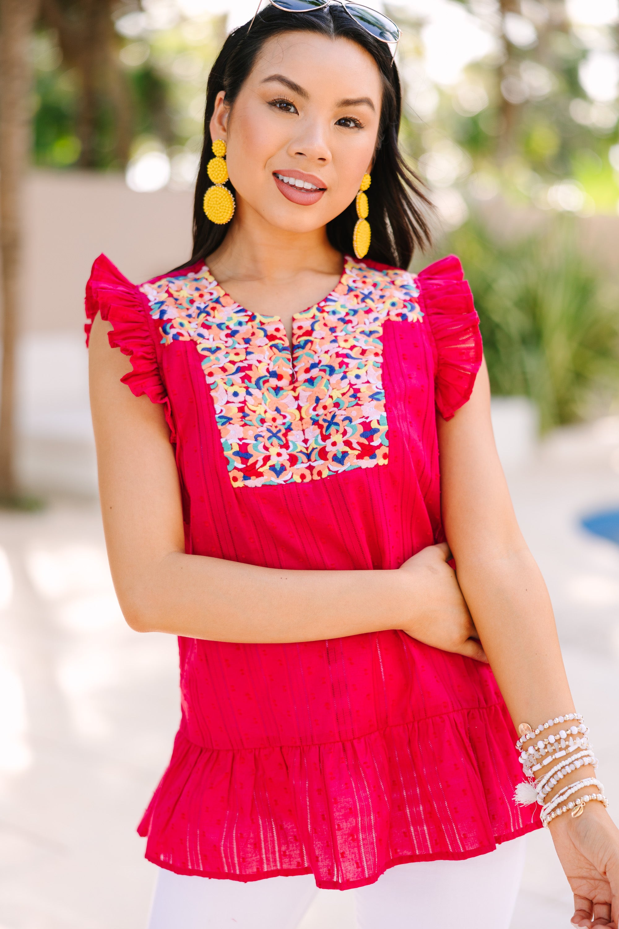 Stunning Fuchsia Pink Embroidered Blouse - Stand Out in Style!
