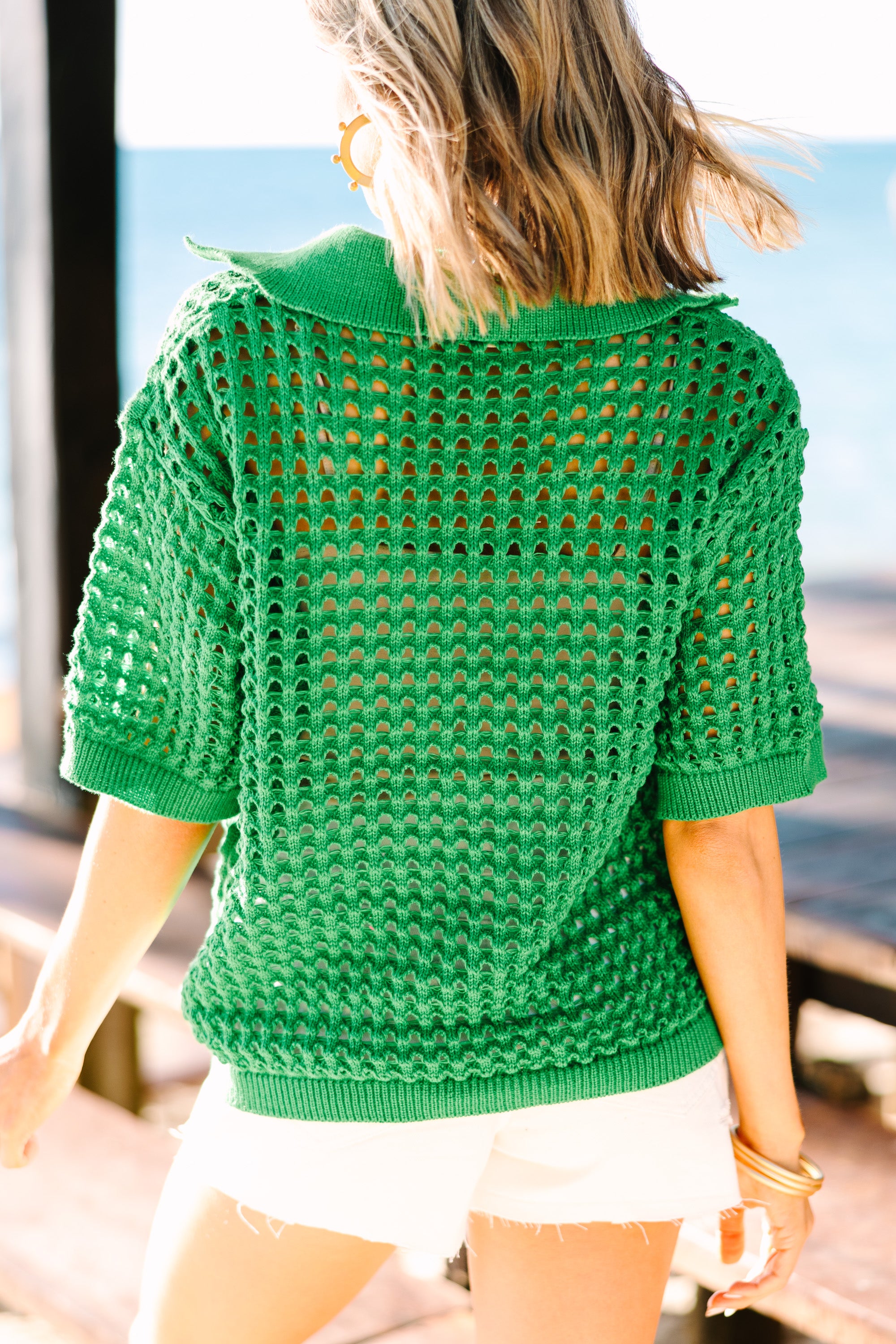 Kelly Green Delight: Happy To Be Here Short Sleeve Sweater