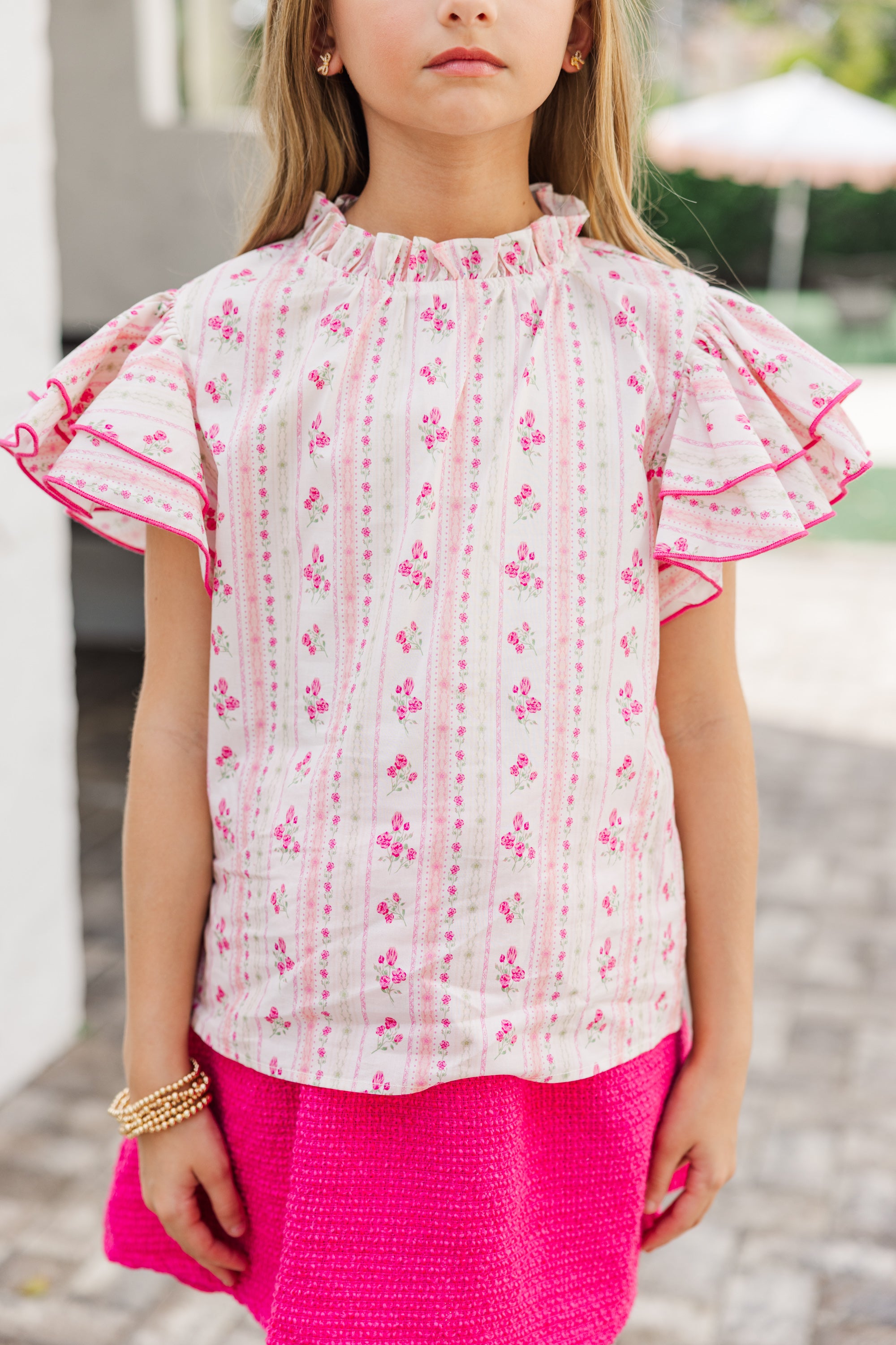 Adorable Pink Ditsy Floral Blouse for Girls - A Springtime Must-Have!