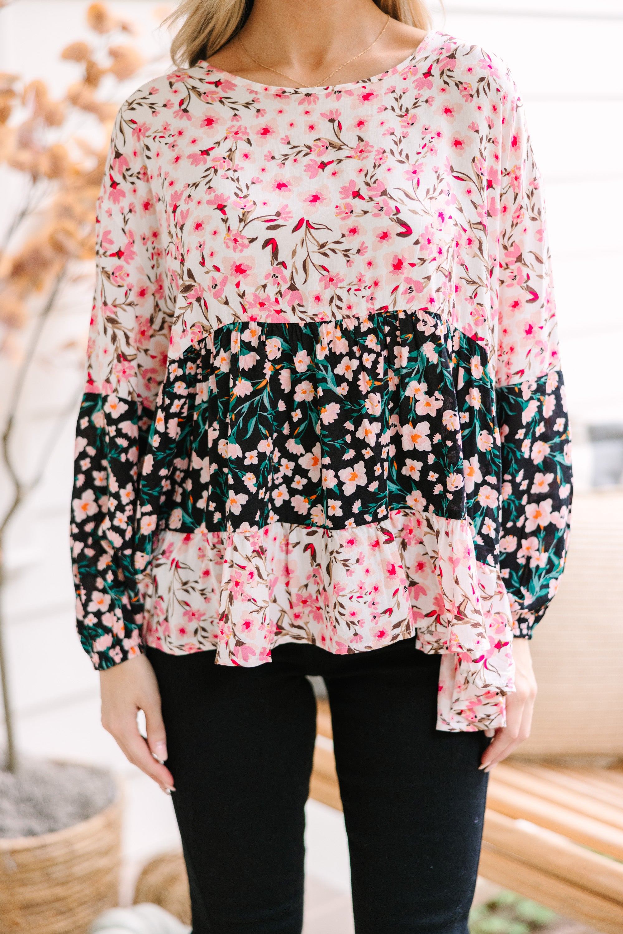 Joyful Union Black Floral Top