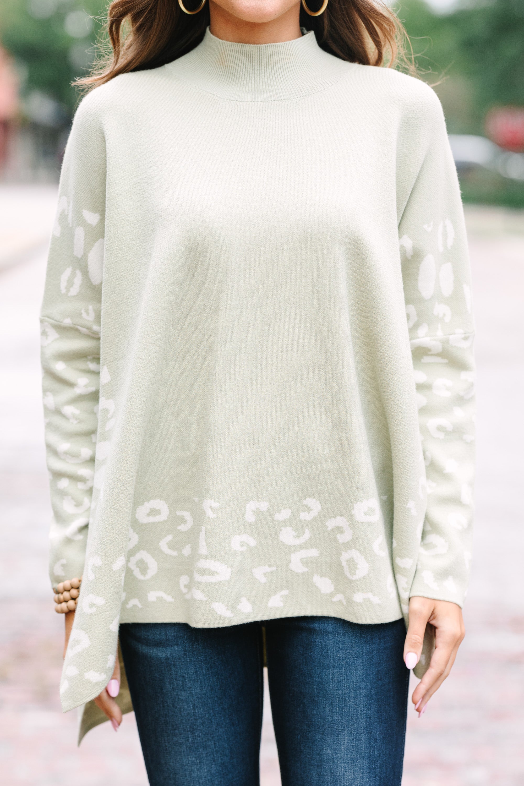 All In Theory Olive Green Leopard Print Sweater Tunic - A Fashion Must-Have!
