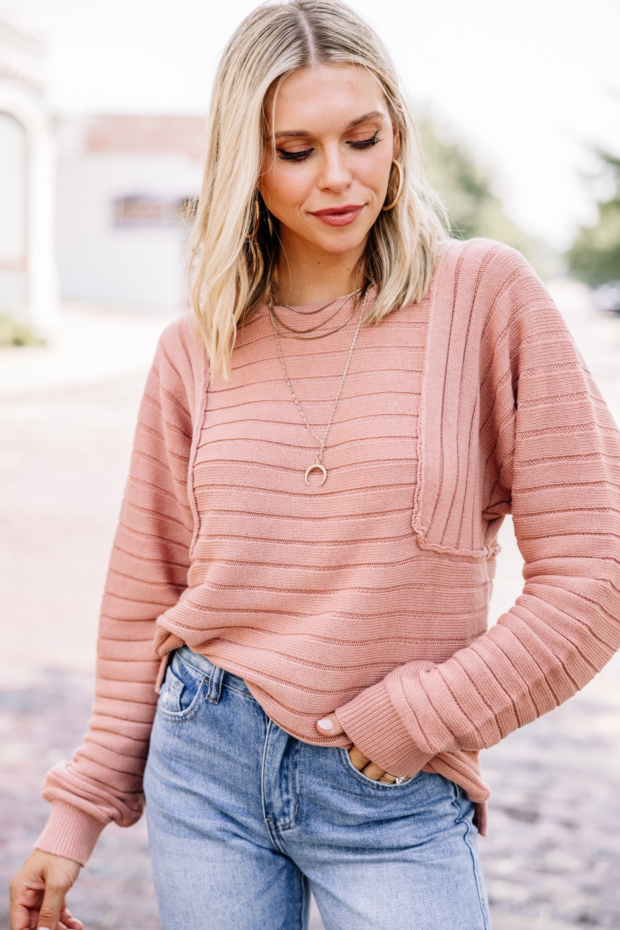 Irresistible Blush Pink Ribbed Sweater for Spring