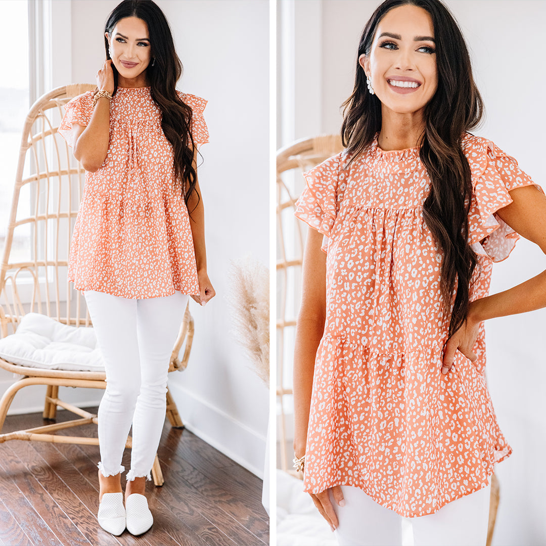 Unleash Your Style: Sunset Orange Leopard Print Top