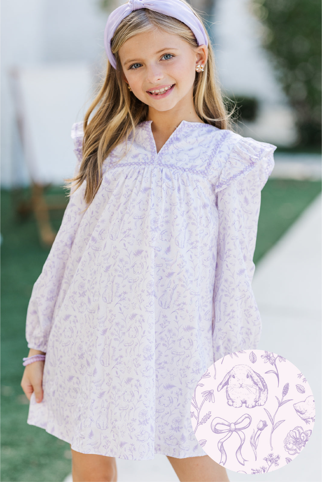 Girls' Enchanting Lavender Toile Babydoll Easter Dress