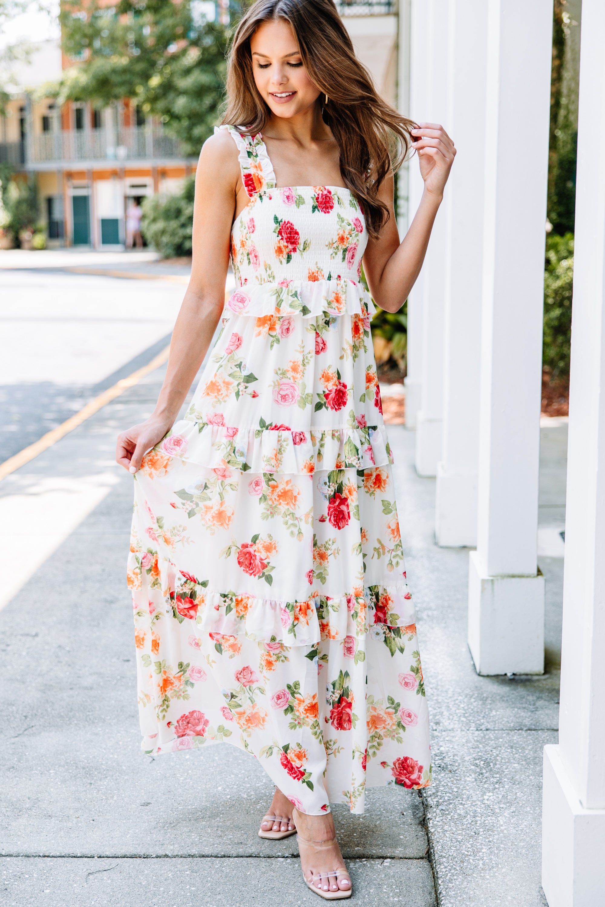 Enchanting Ivory White Floral Maxi Dress for Spring Bliss