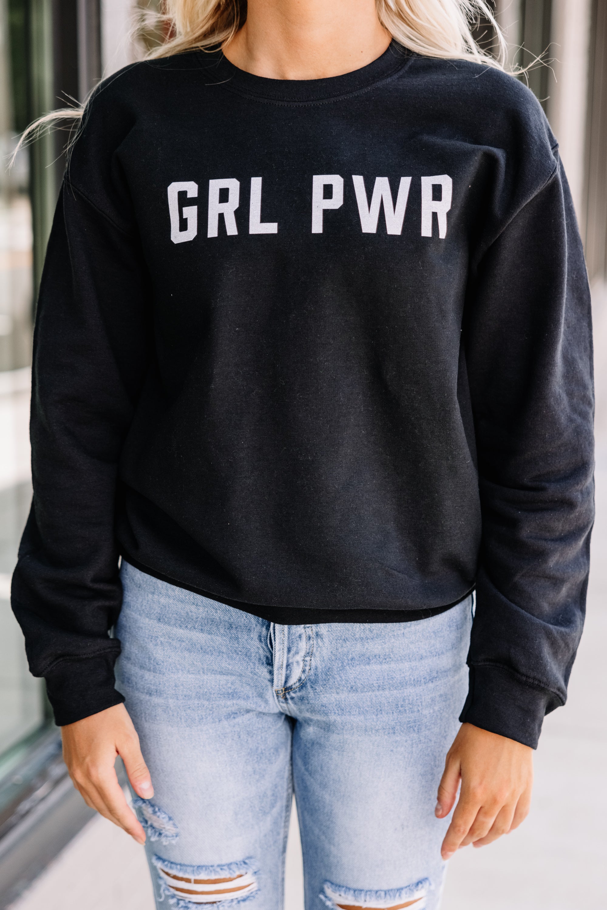 Grl Power Empowering Black Graphic Sweatshirt