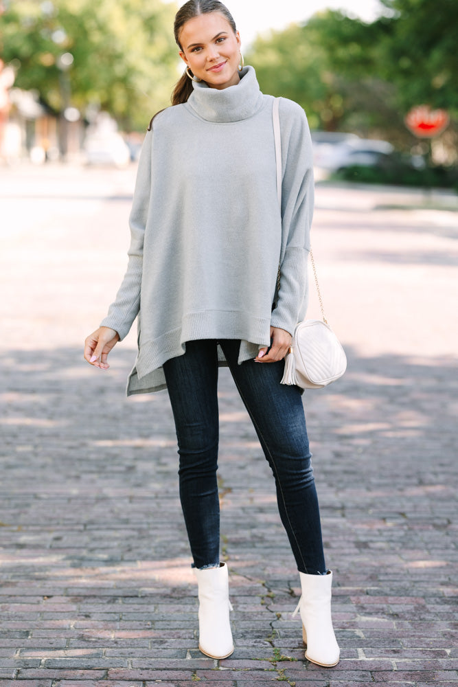 Charming Heather Gray Cowl Neck Sweater - Feel Chipper This Fall!