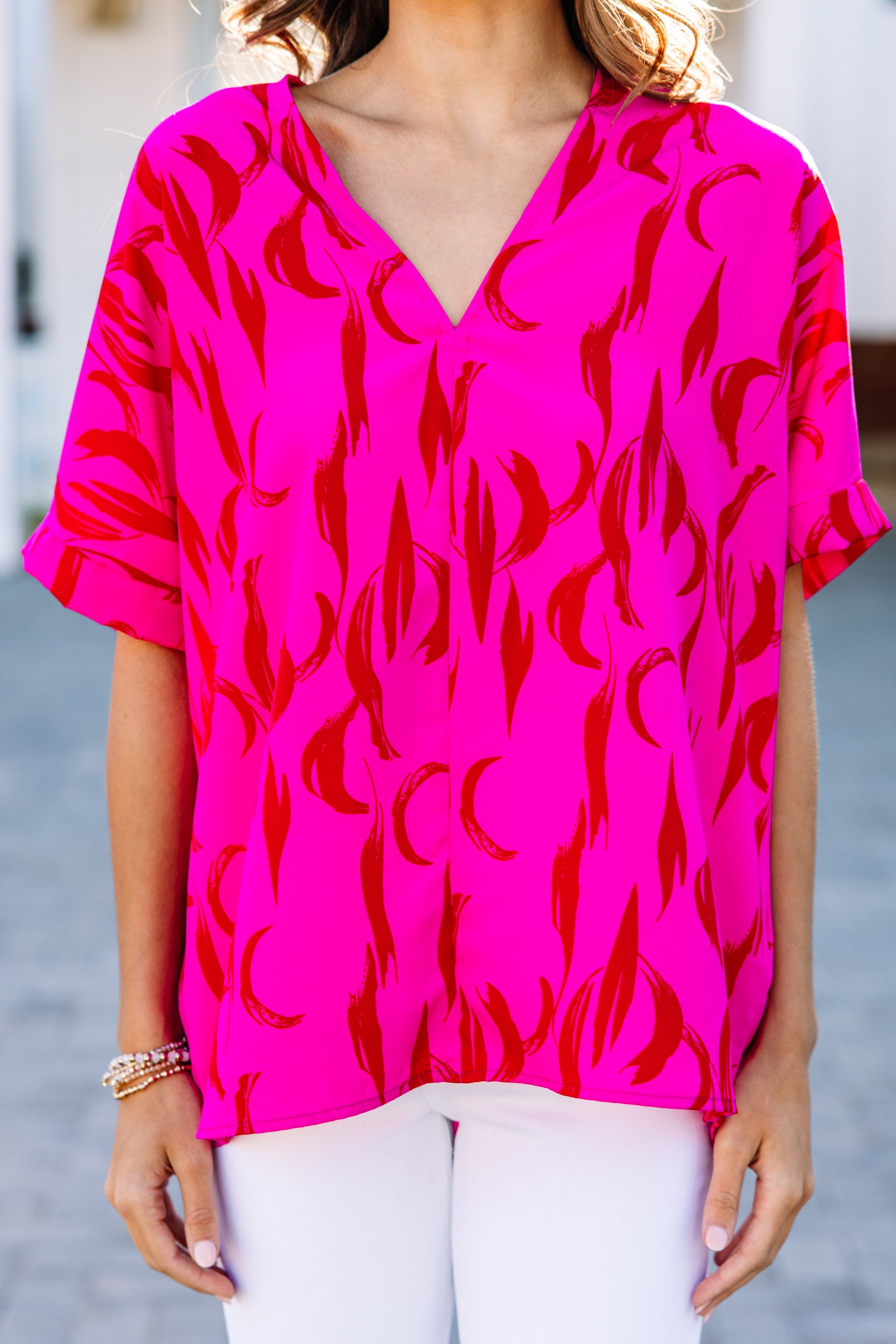 Stunning Hot Pink Abstract Fashion Top