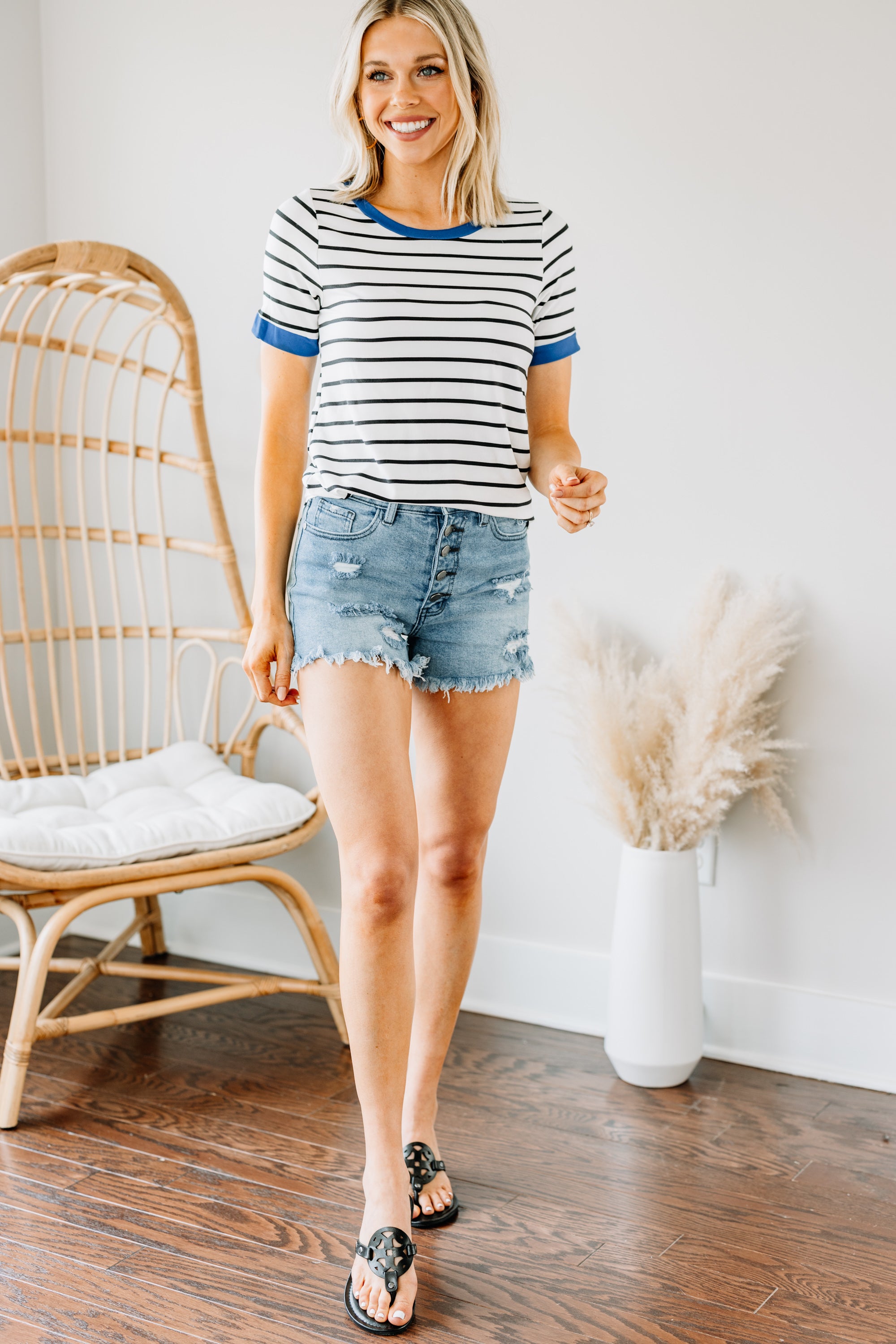 Gorgeous Royal Blue Trim Striped Top - A Spring/Summer Must-Have!