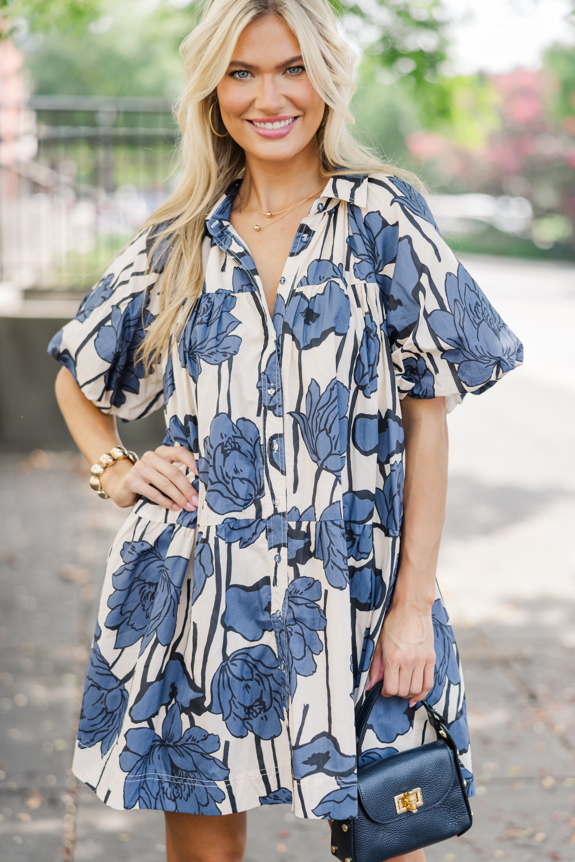 Aureum: Stunning Blue Floral Babydoll Dress for All-Day Charm