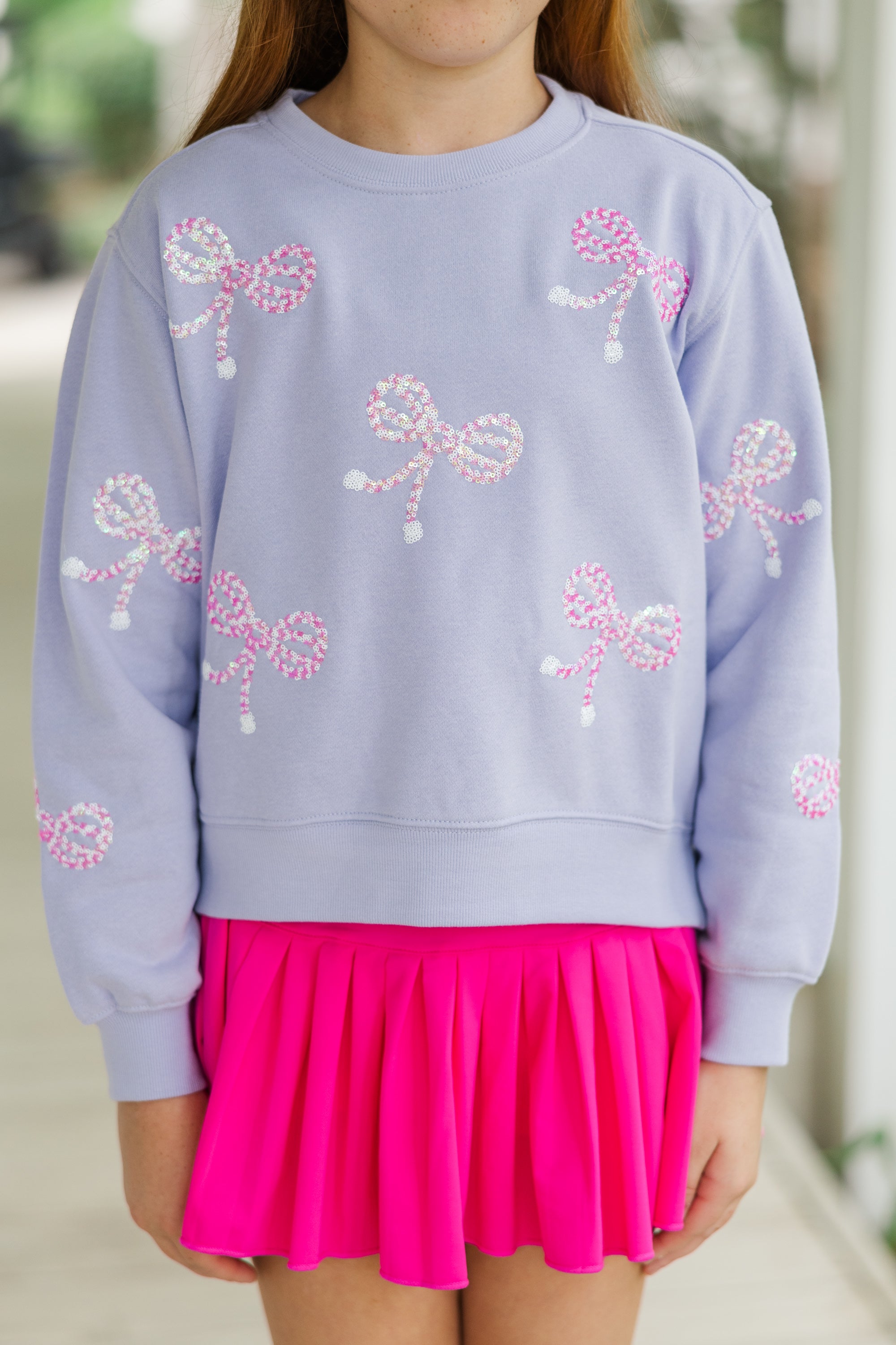 Girls' Lavender Purple Bow Sequin Sweatshirt: A Pretty Little Thing!