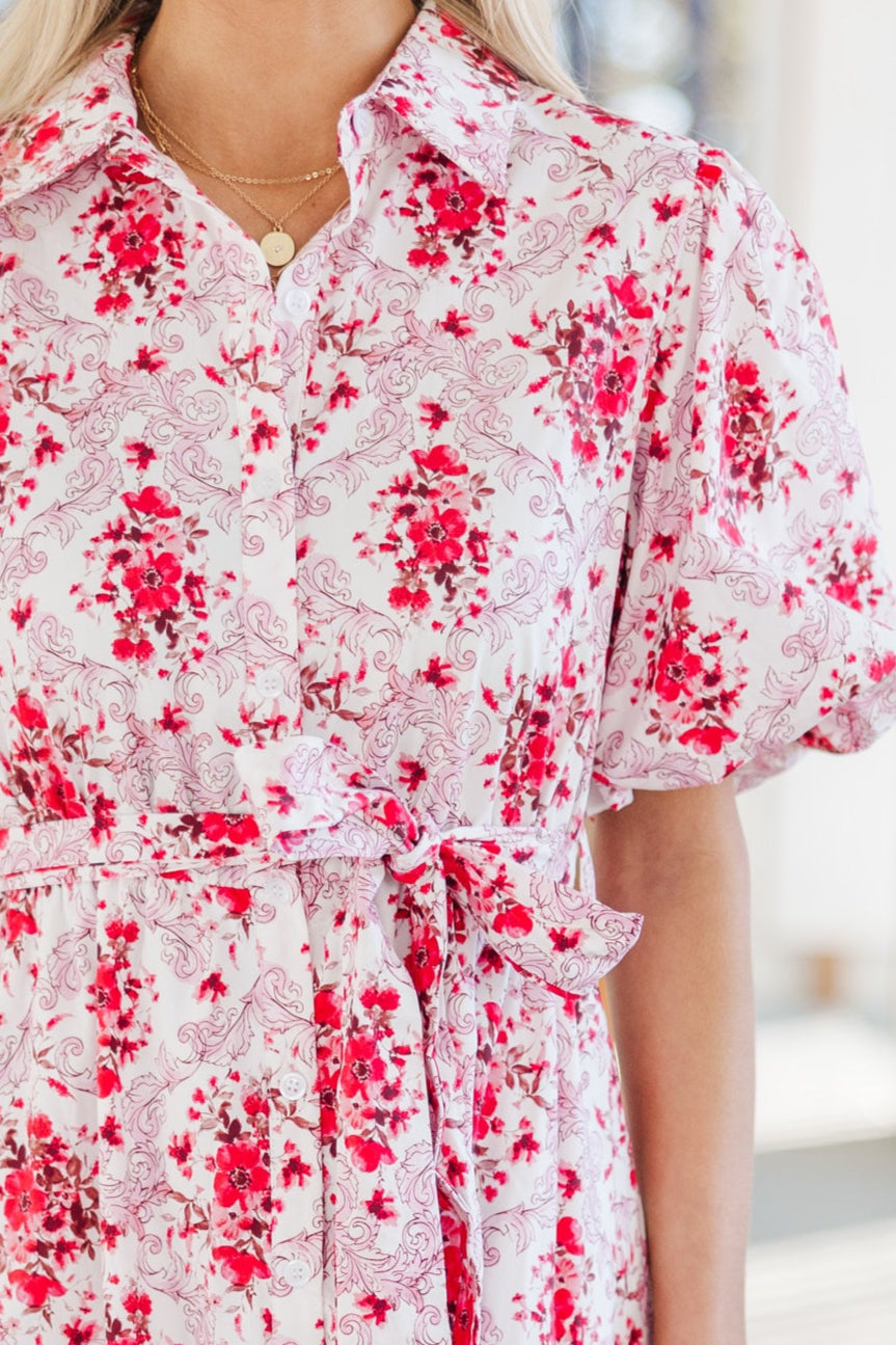 Gorgeous Red Floral Midi Dress - A Must-Have for Spring!