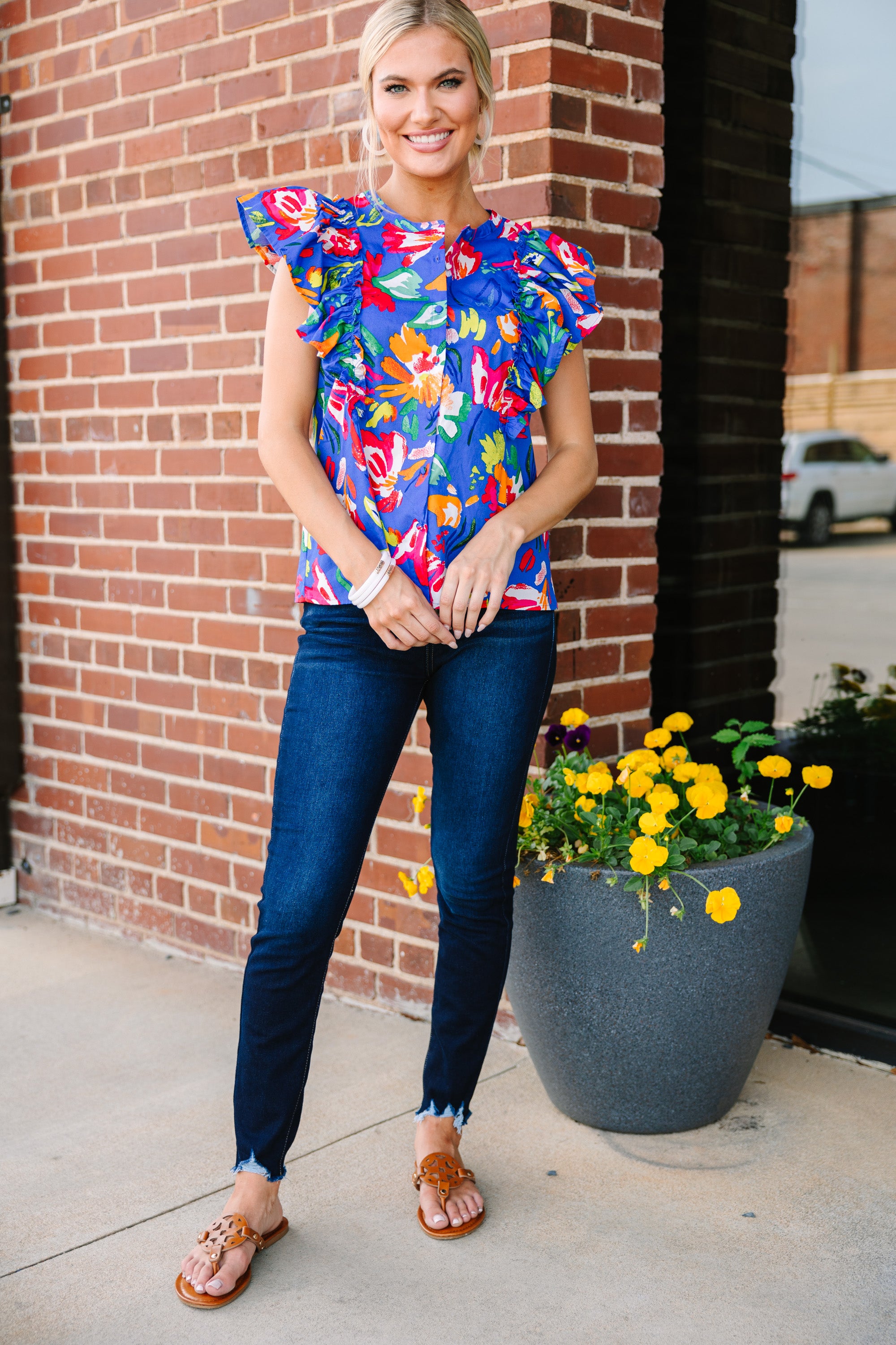 Gorgeous Blue Floral Blouse - Be Happy When You Wear It