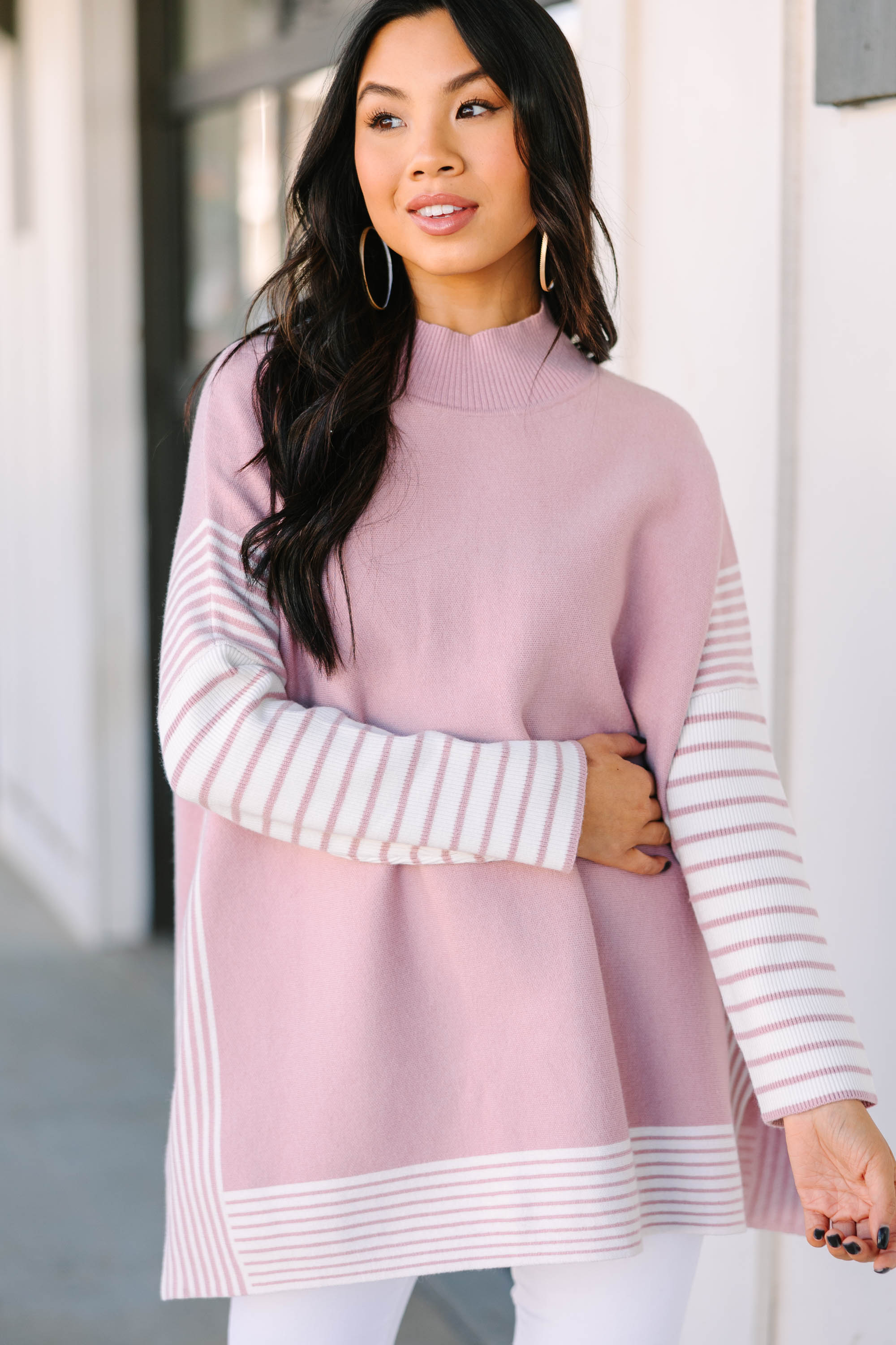 Alluring All-In Blush Pink Striped Tunic