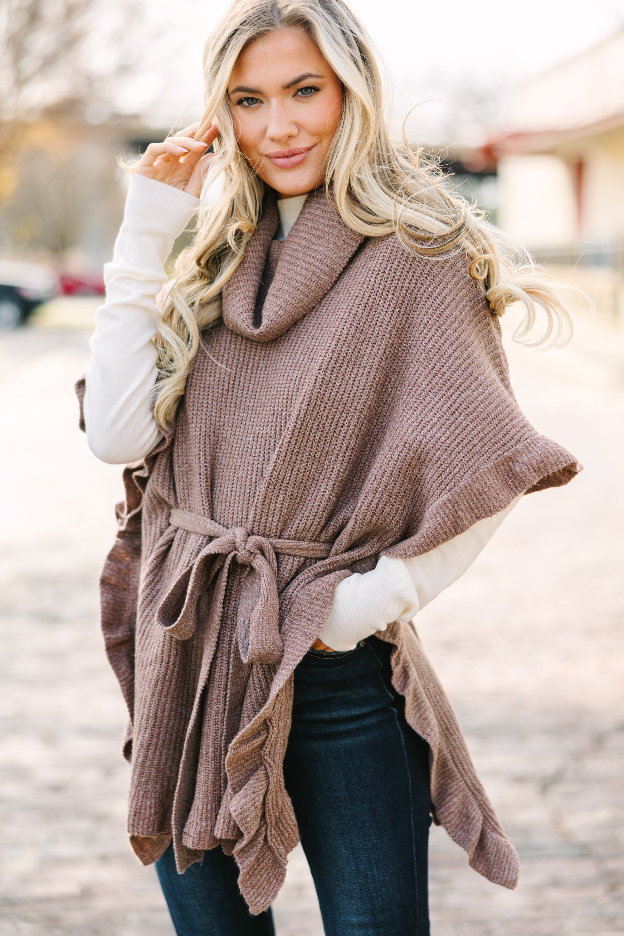 Joyful Brown Turtleneck Poncho - Be Happy Here!
