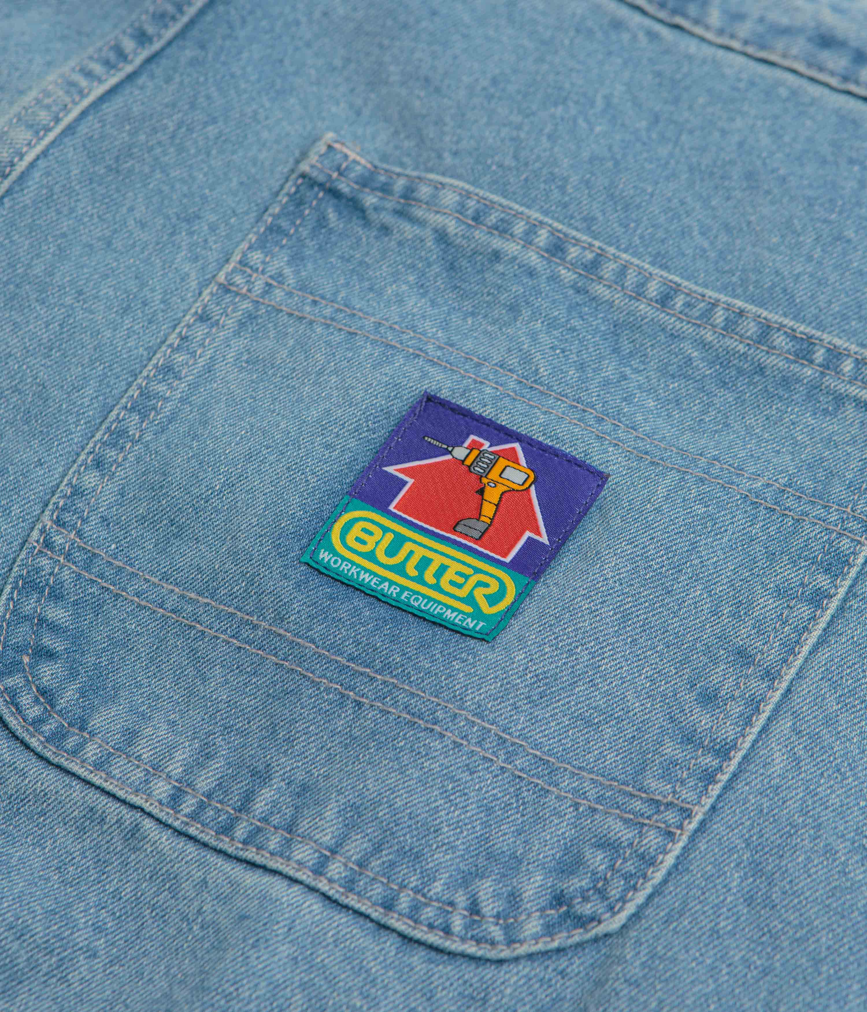 Butter Goods Distressed Washed Indigo Work Pants - Baggy Style