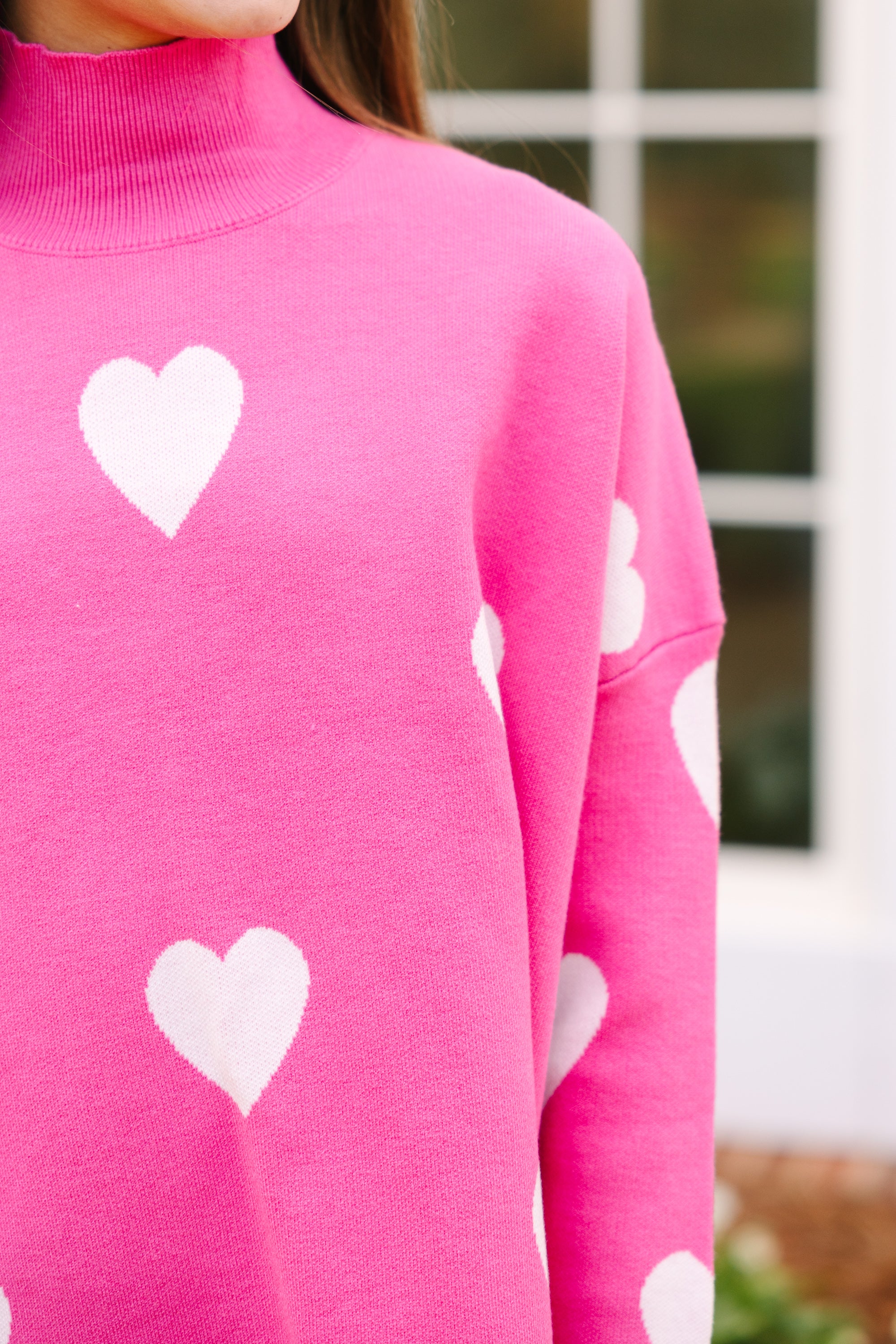 Girls' Pink & White Heart Quick - Pick Sweater