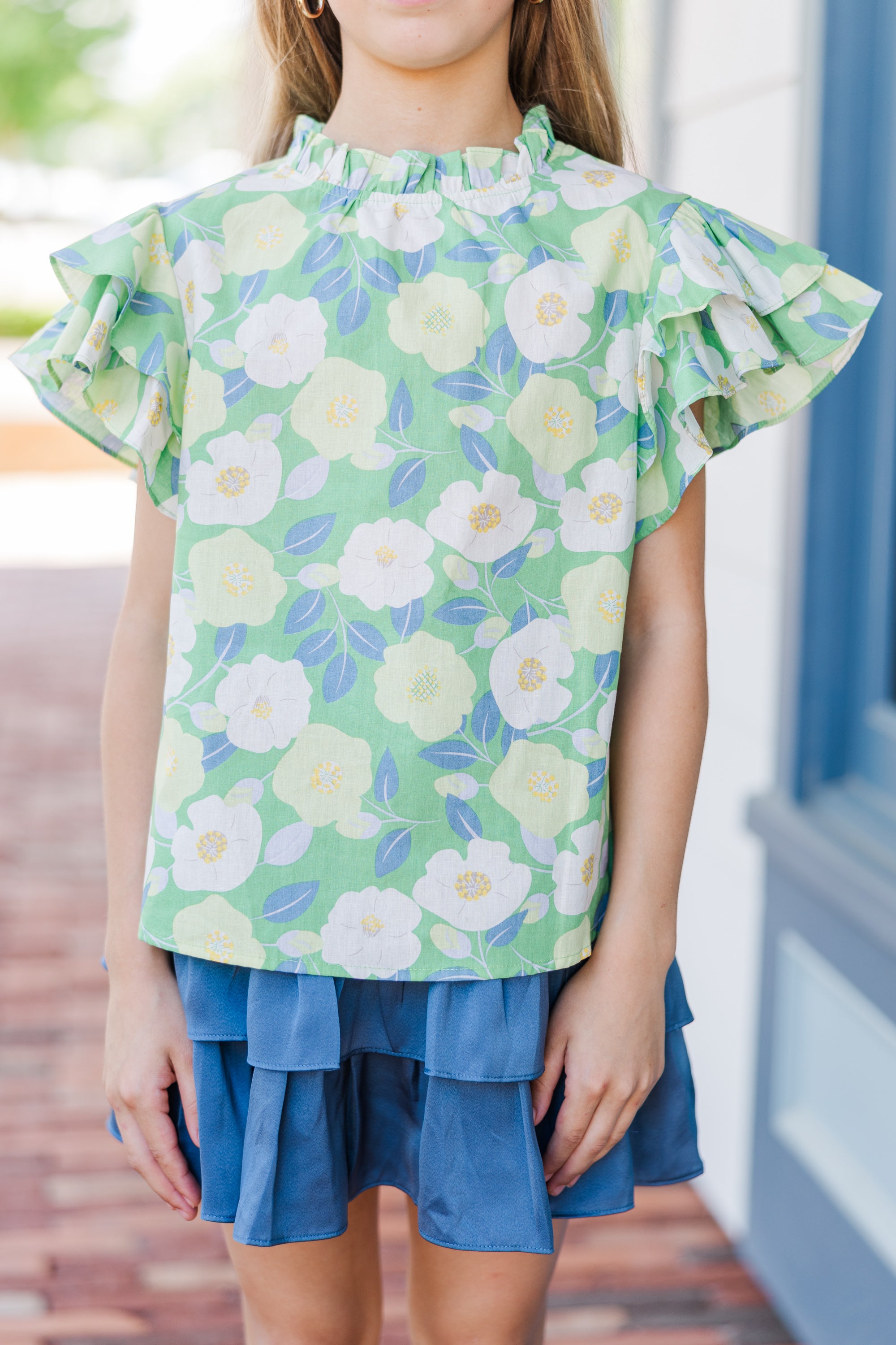 Heart - Captivating Green Floral Blouse for Girls
