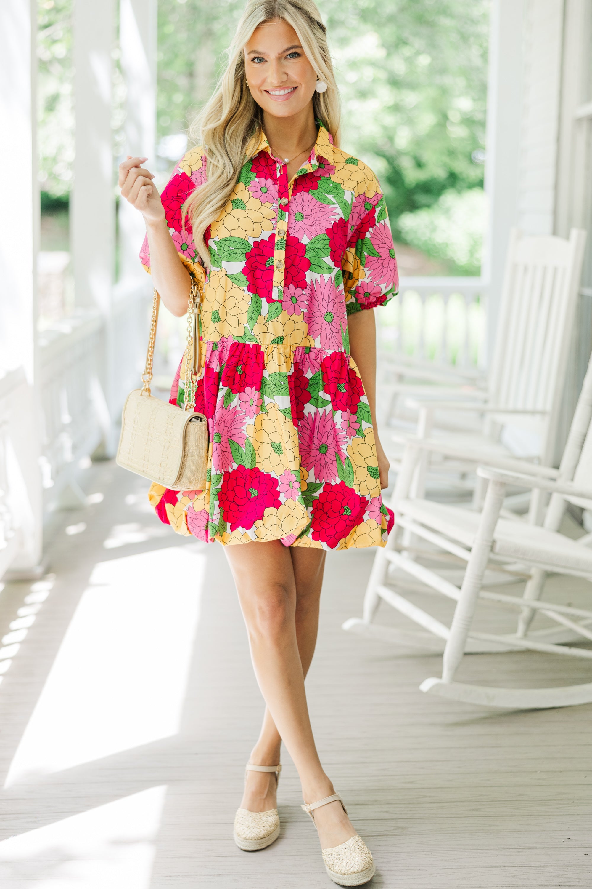 Fuchsia Pink Floral Bubble Dress: Back to Fashion