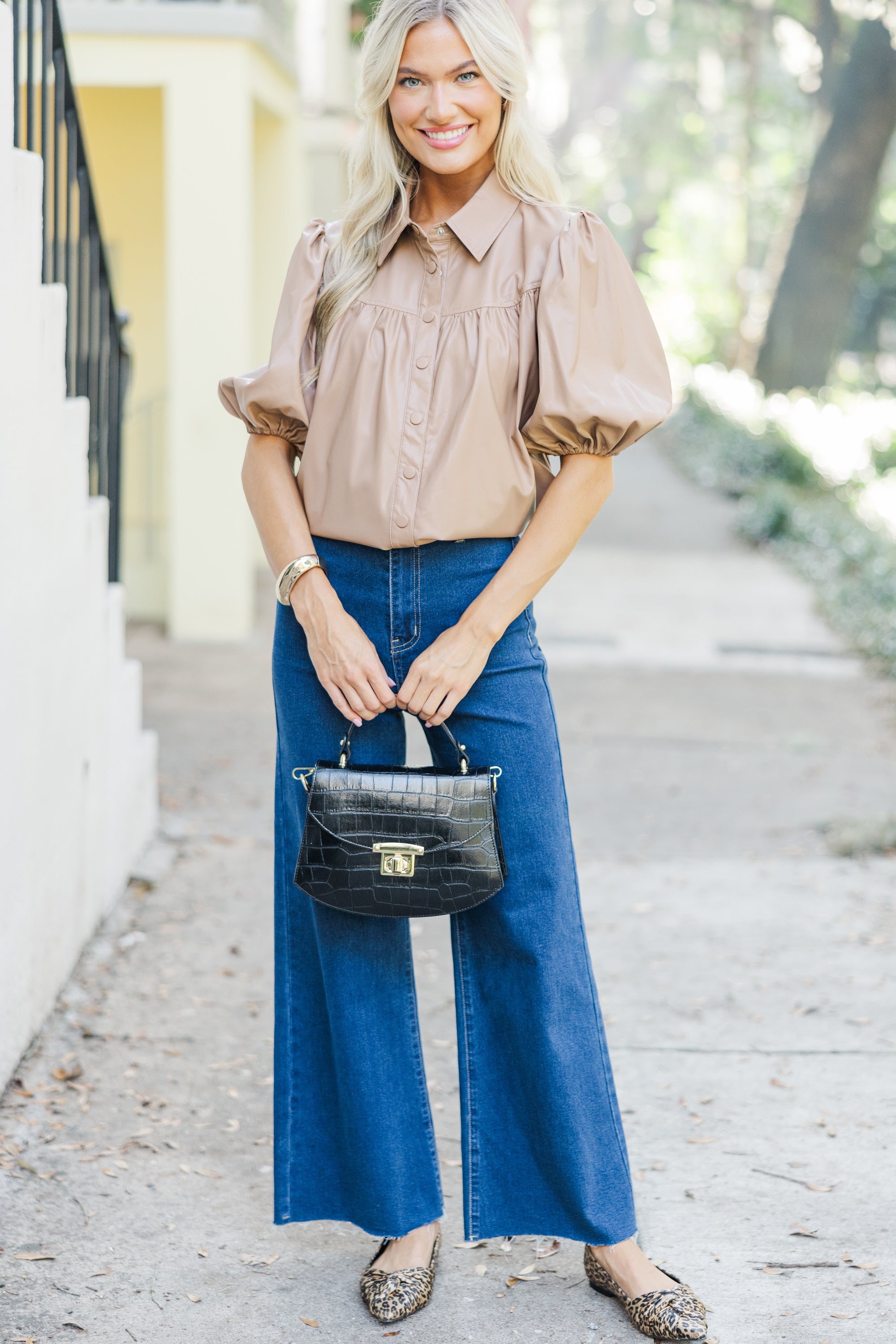 All In A Dream Camel Brown Faux Leather Blouse: A Fall Fashion Must-Have