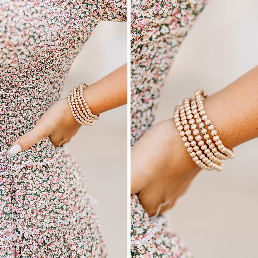 Eye-Catching Gold Beaded Bracelet Set