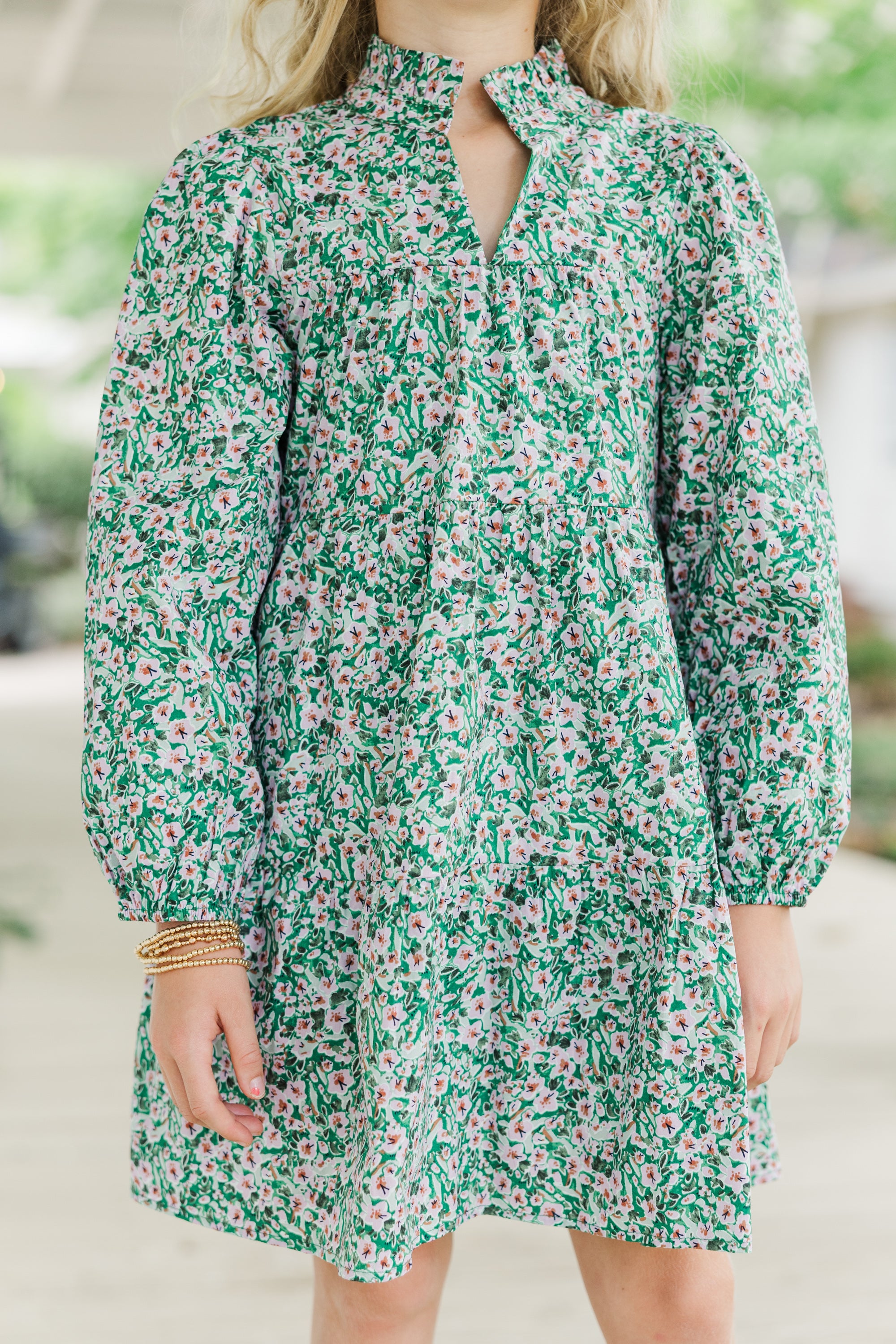 Girls' Green Ditsy Floral Babydoll Dress: A Must-Have!